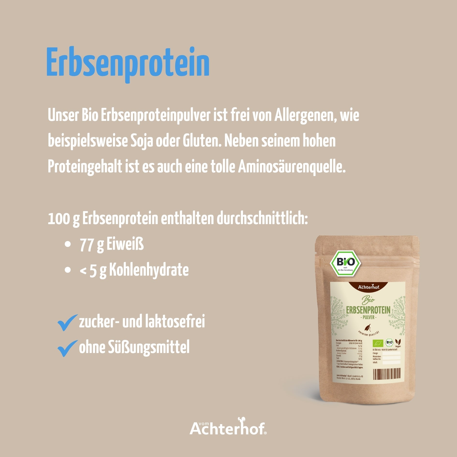 Erbsenprotein Pulver Bio (500g)