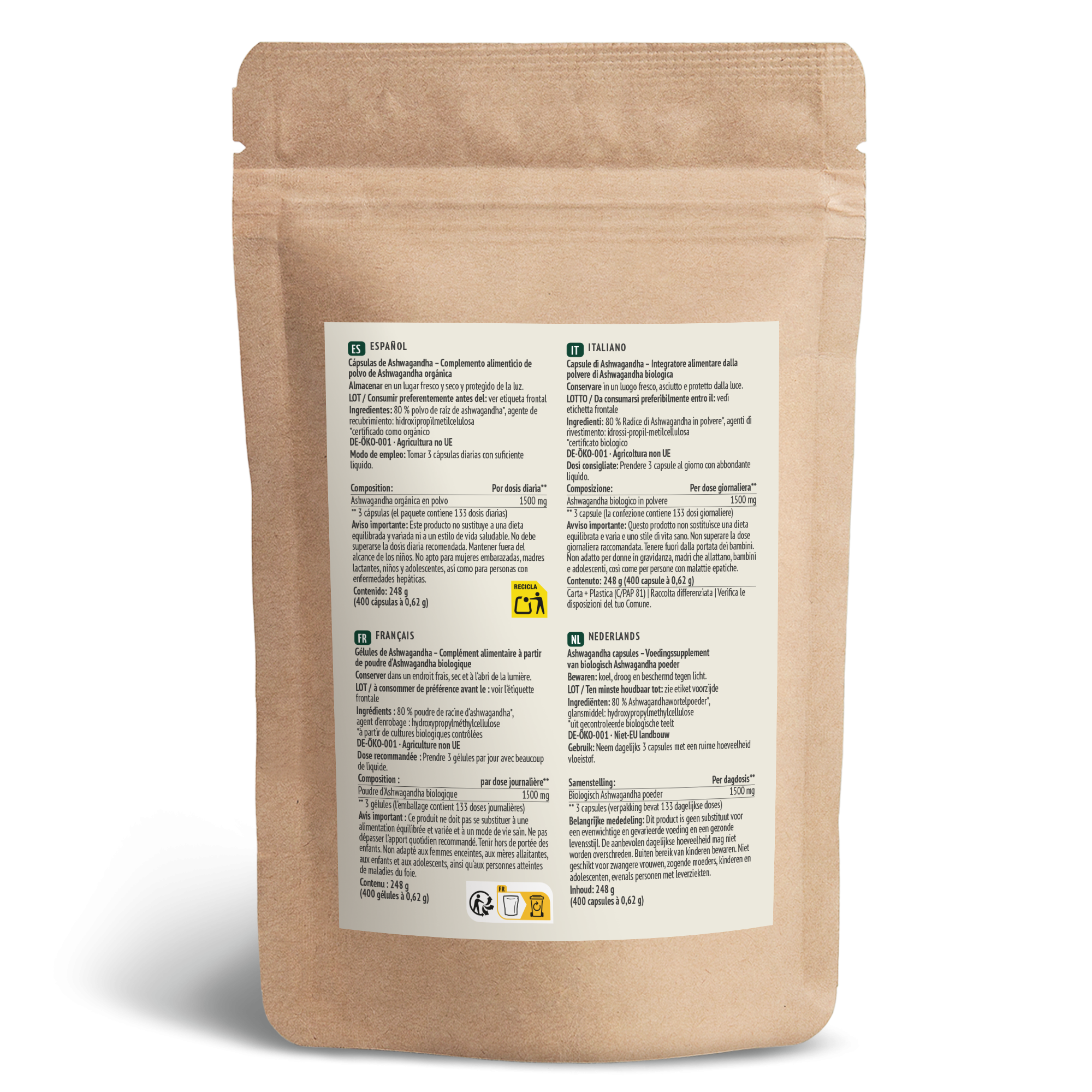 Bio Ashwagandha Kapseln Nachfüllpack (400 Kapseln)