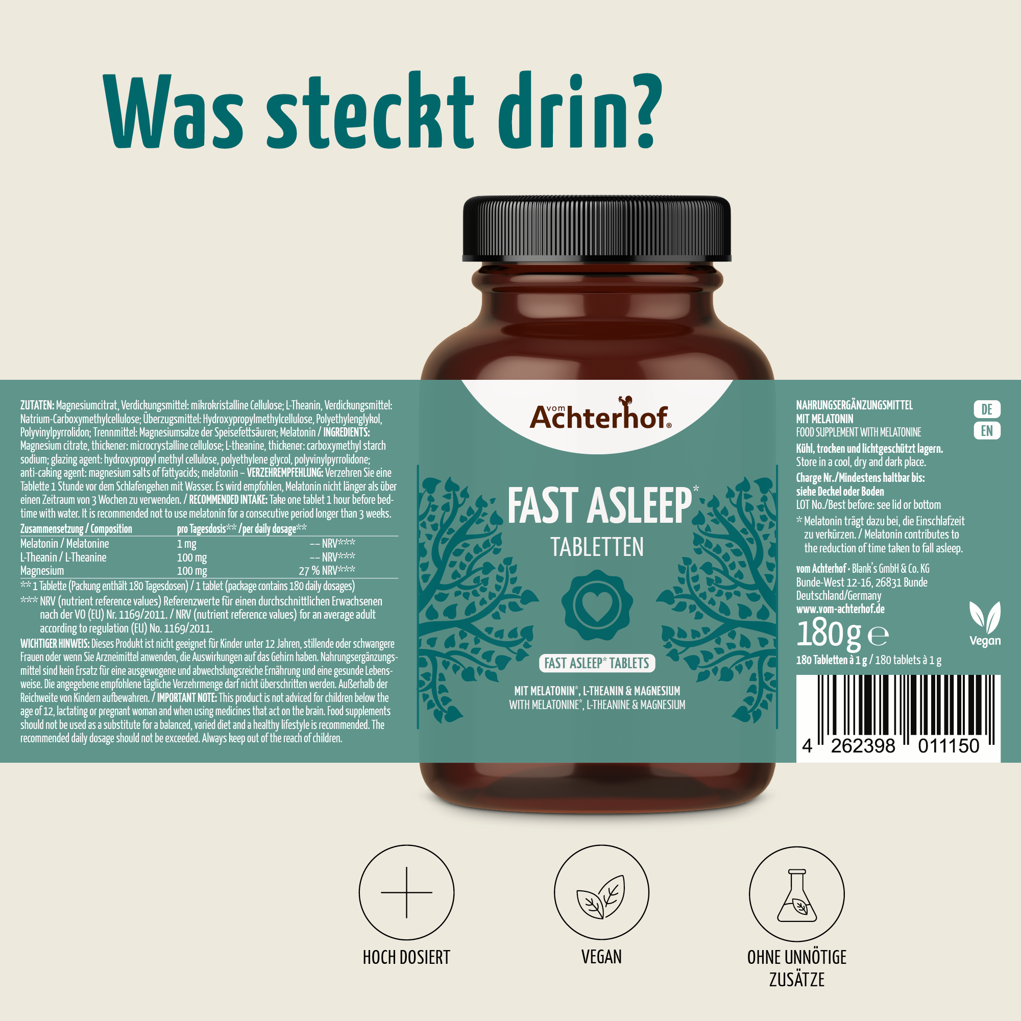 Melatonin Magnesium Komplex Fast Asleep (180 Tabletten)