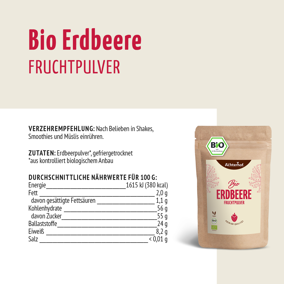 Bio Erdbeere Fruchtpulver (100g)