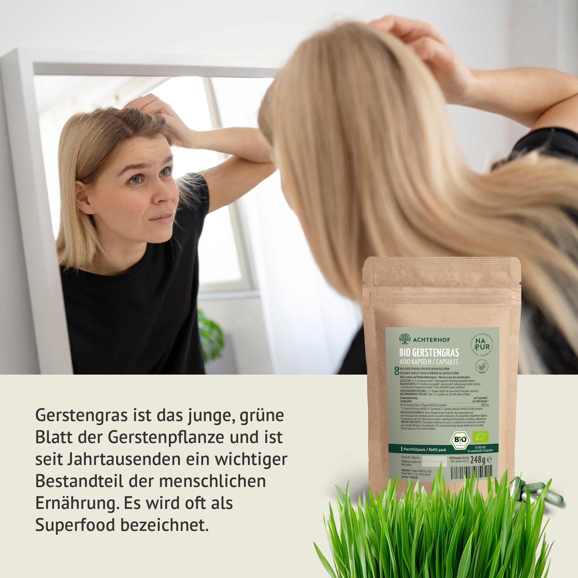 Bio Gerstengras Kapseln Nachfüllpack (400 Kapseln)