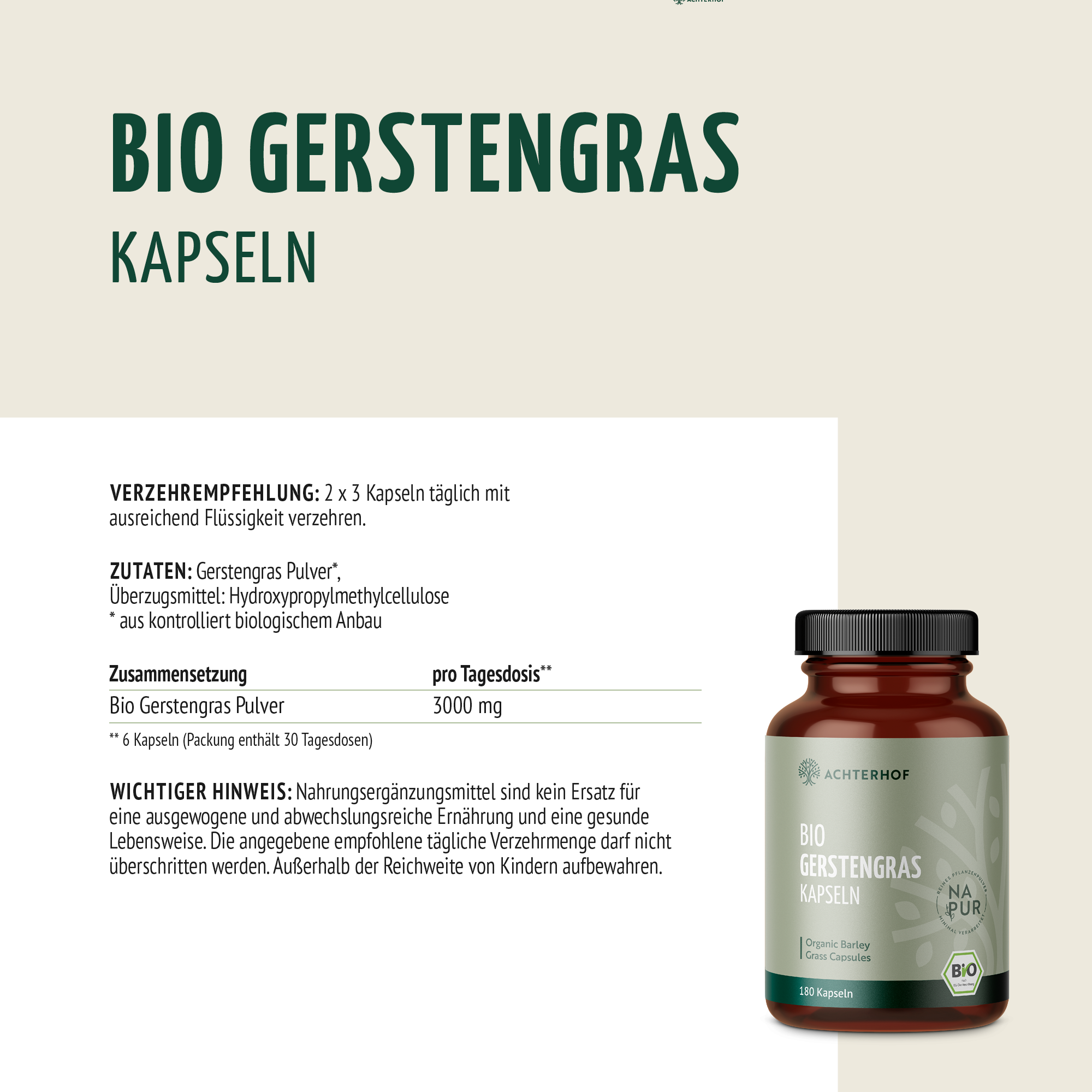 Bio Gerstengras Kapseln (180 Kapseln)