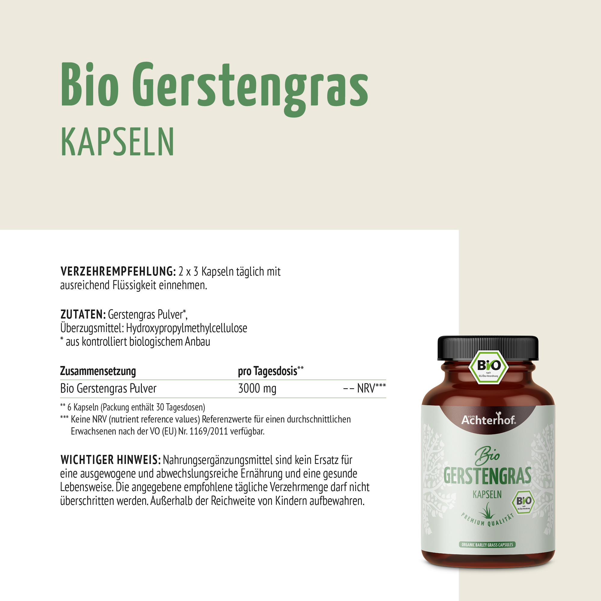 Bio Gerstengras Kapseln (180 Kapseln)