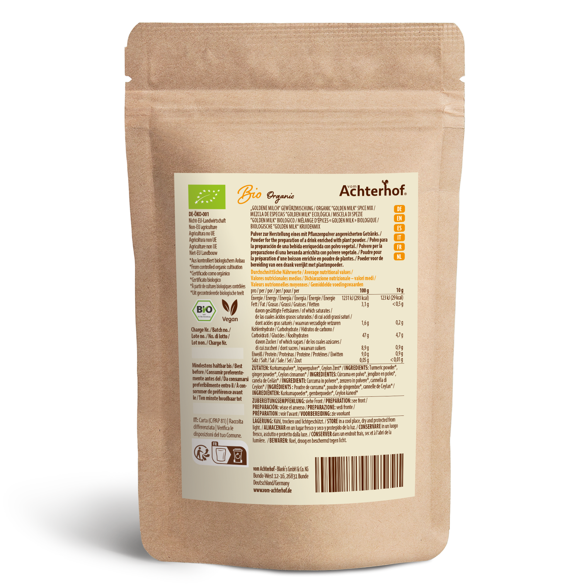 Goldene Milch Gewürzmischung Bio (1000g)