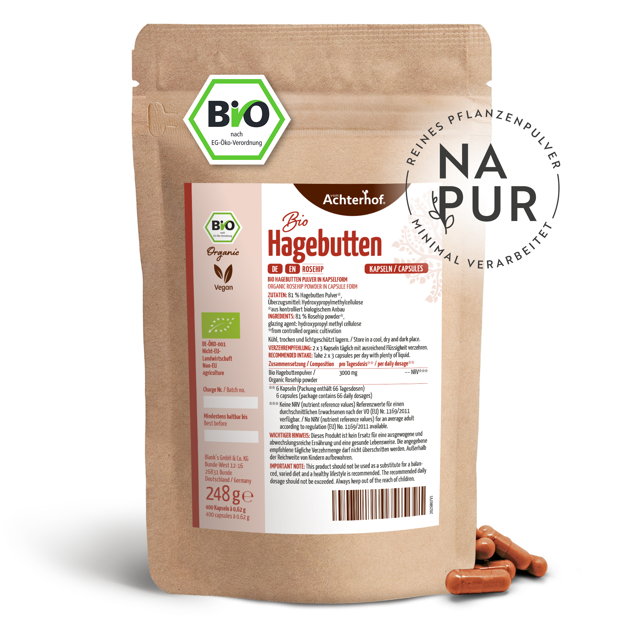 Bio Hagebutten Kapseln Nachfüllpack (400 Kapseln)