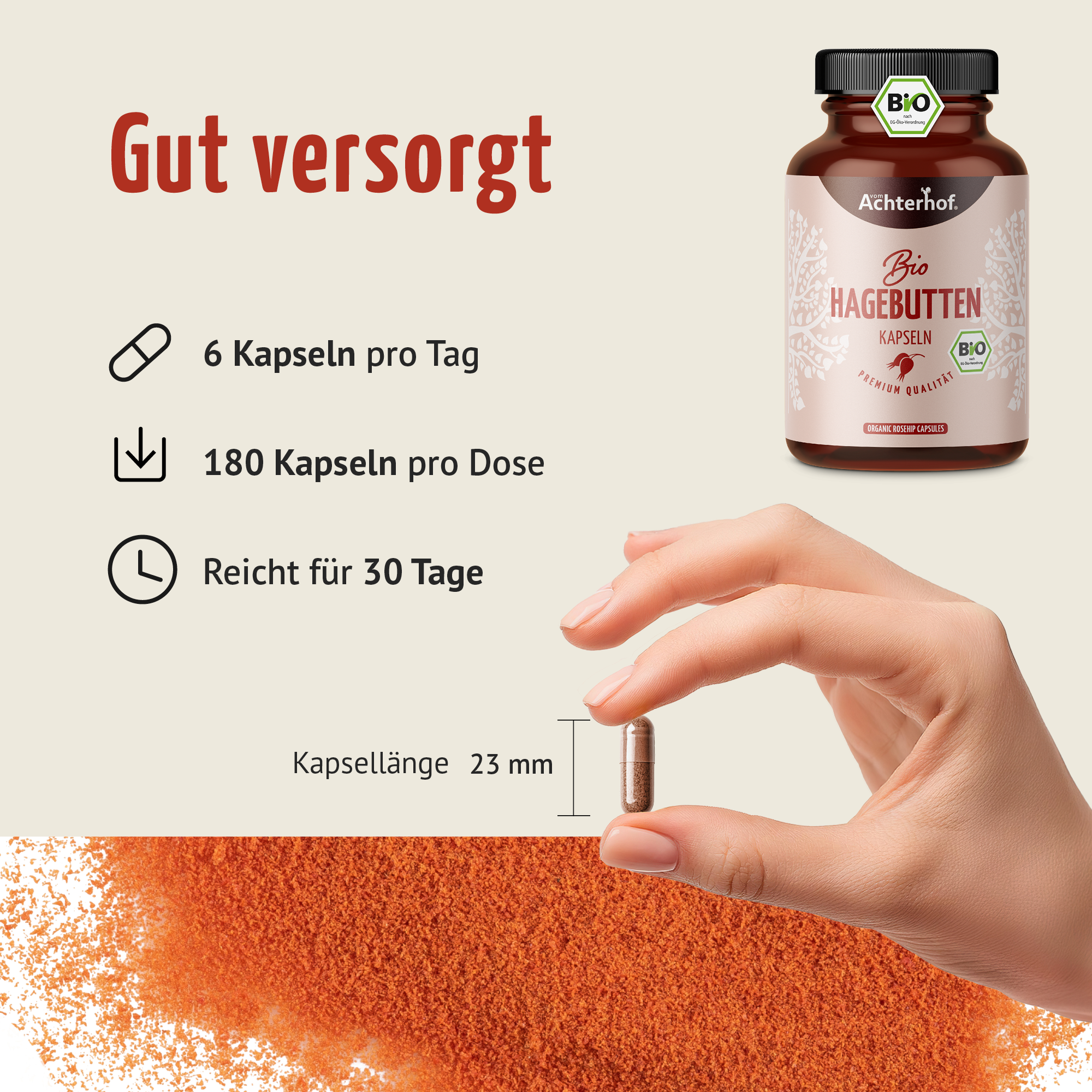 Bio Hagebutten Kapseln (180 Kapseln)