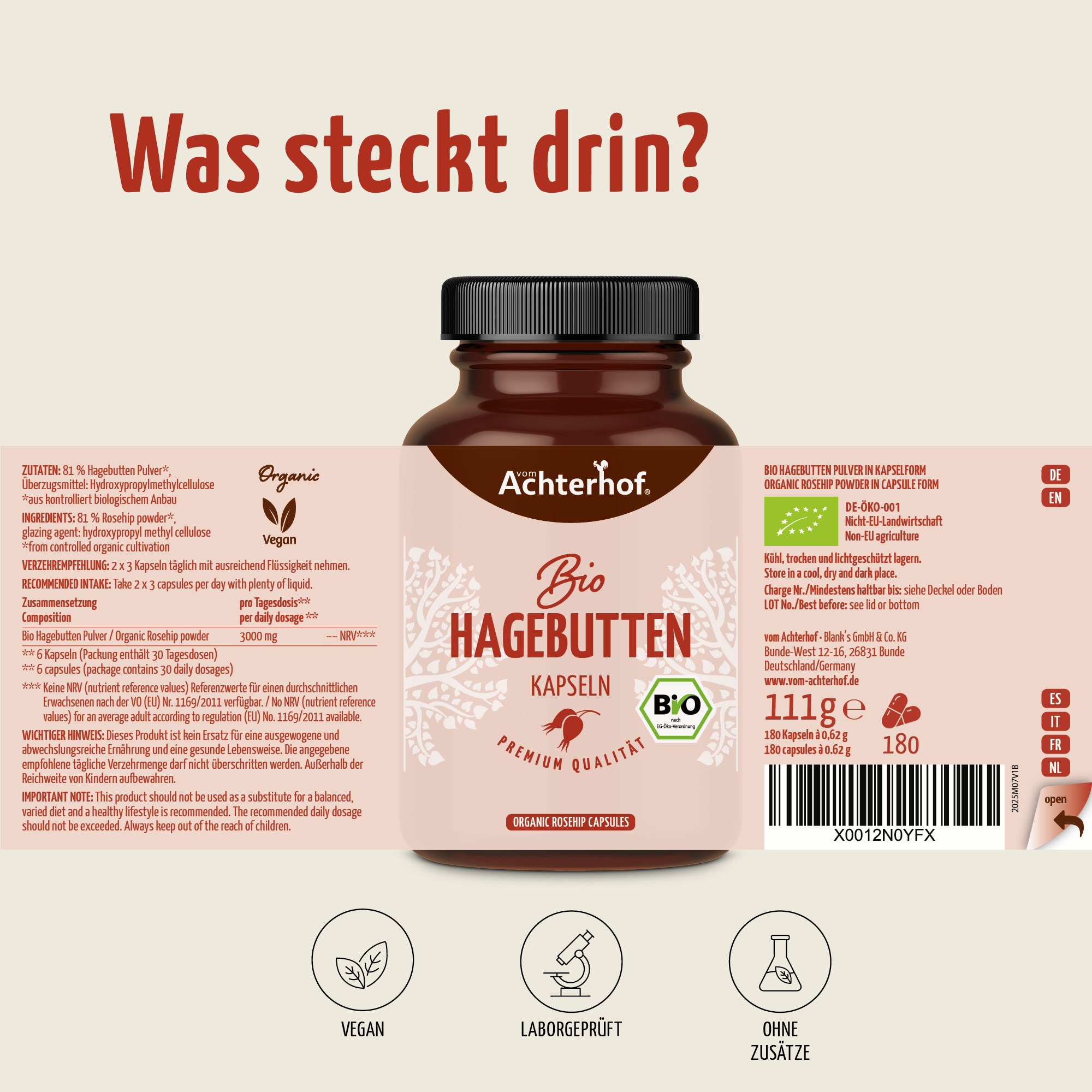 Bio Hagebutten Kapseln (180 Kapseln)