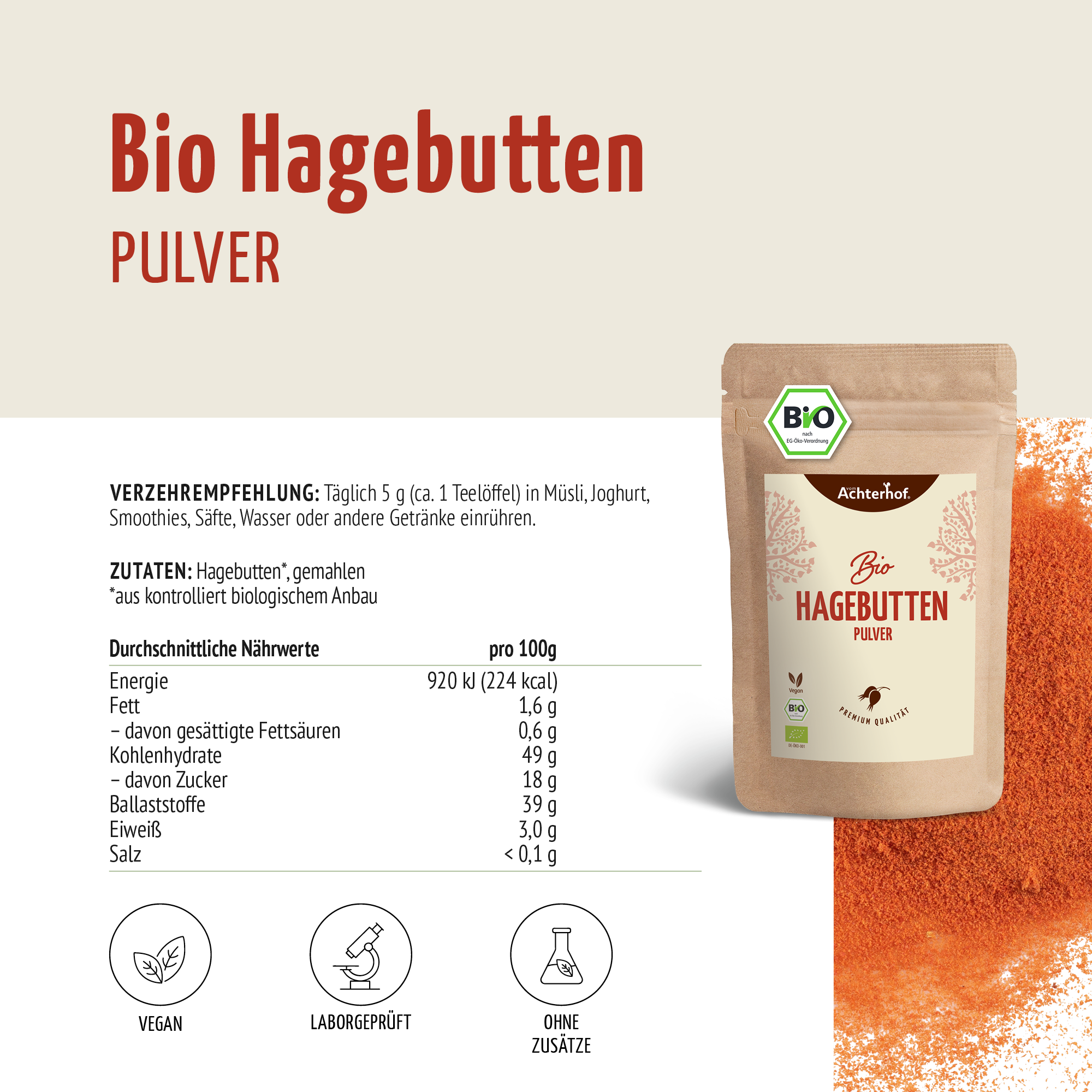 Bio Hagebutten Pulver (1000g)