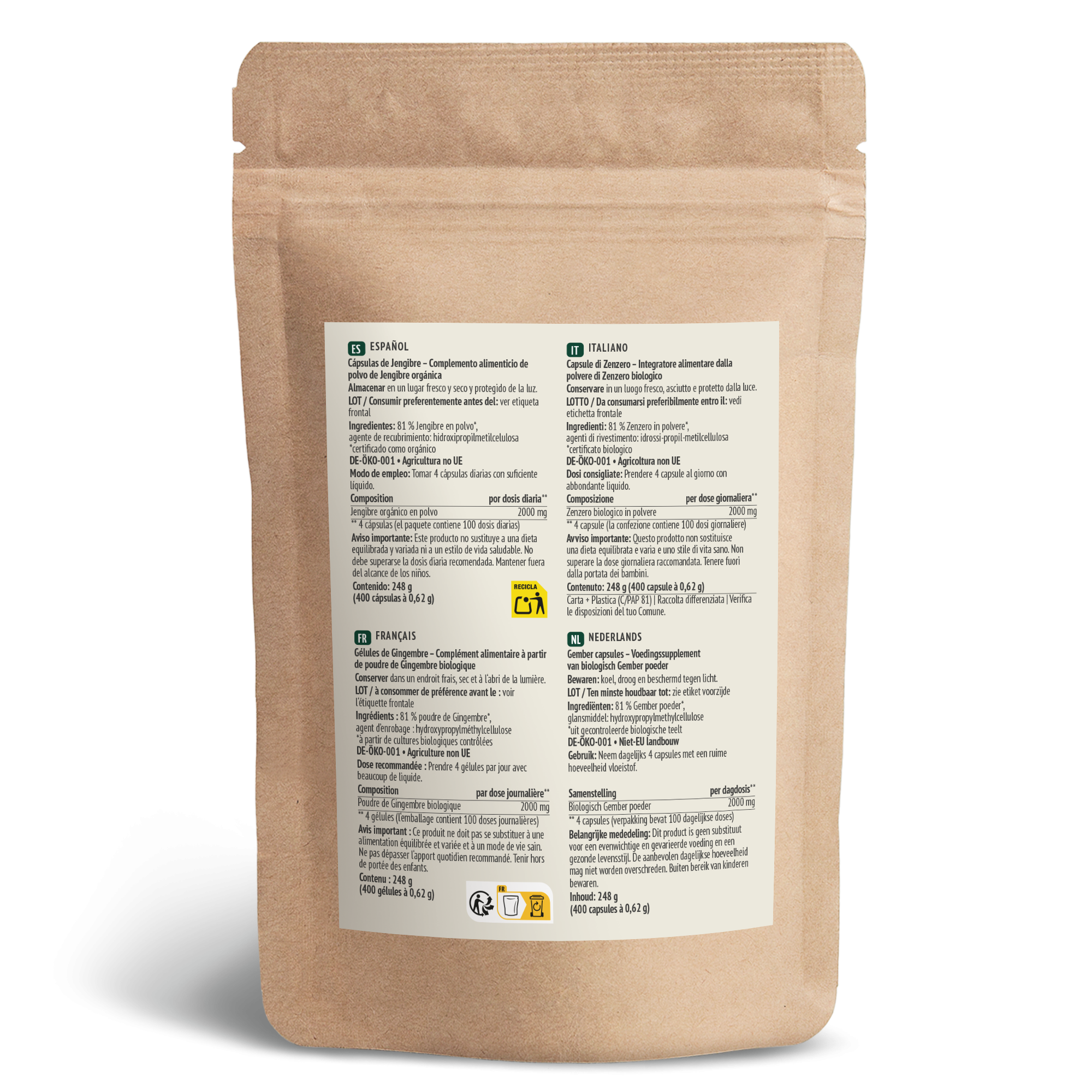 Bio Ingwer Kapseln Nachfüllpack (400 Kapseln)