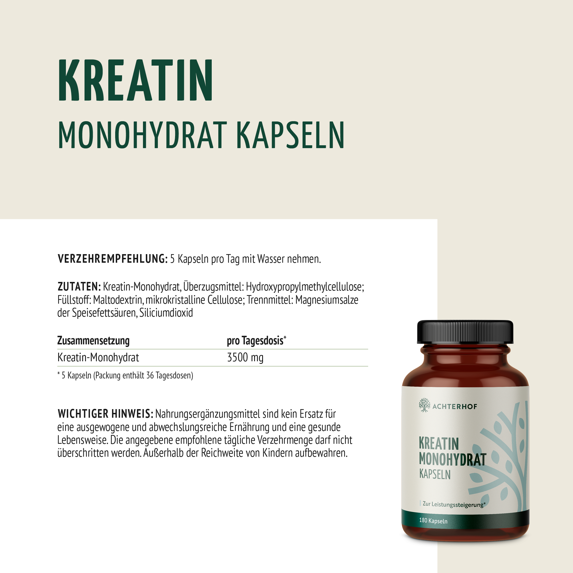 Kreatin Monohydrat Kapseln (180 Kapseln)
