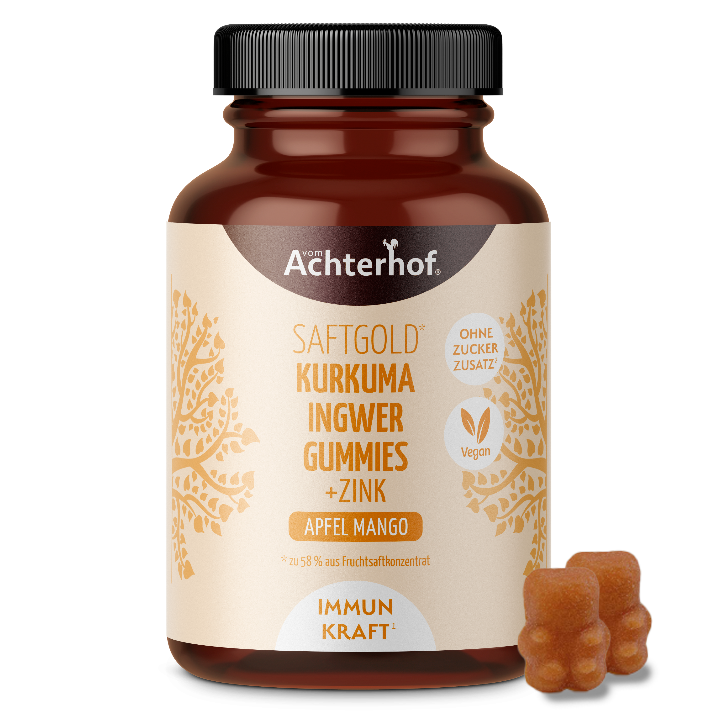 Saftgold Kurkuma Ingwer Gummies Apfel Mango + Zink (75 Stück)