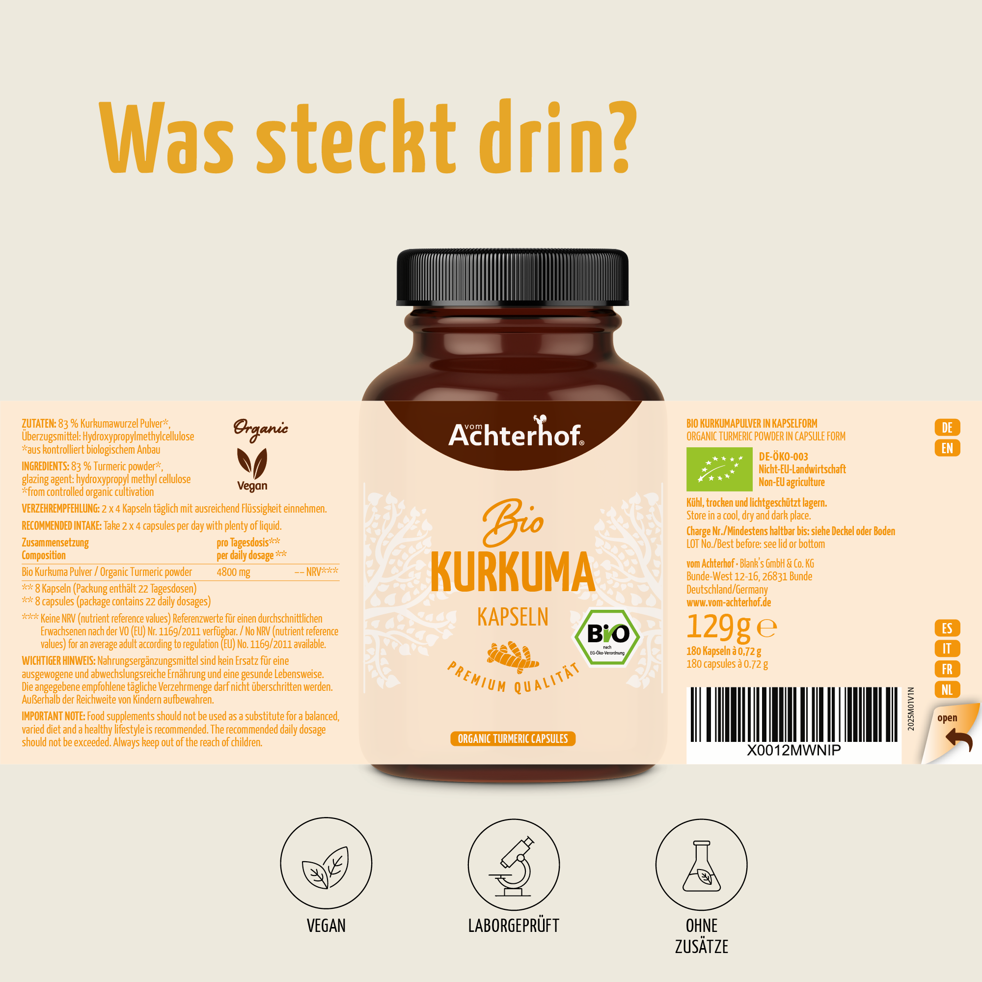Bio Kurkuma Kapseln (180 Kapseln)