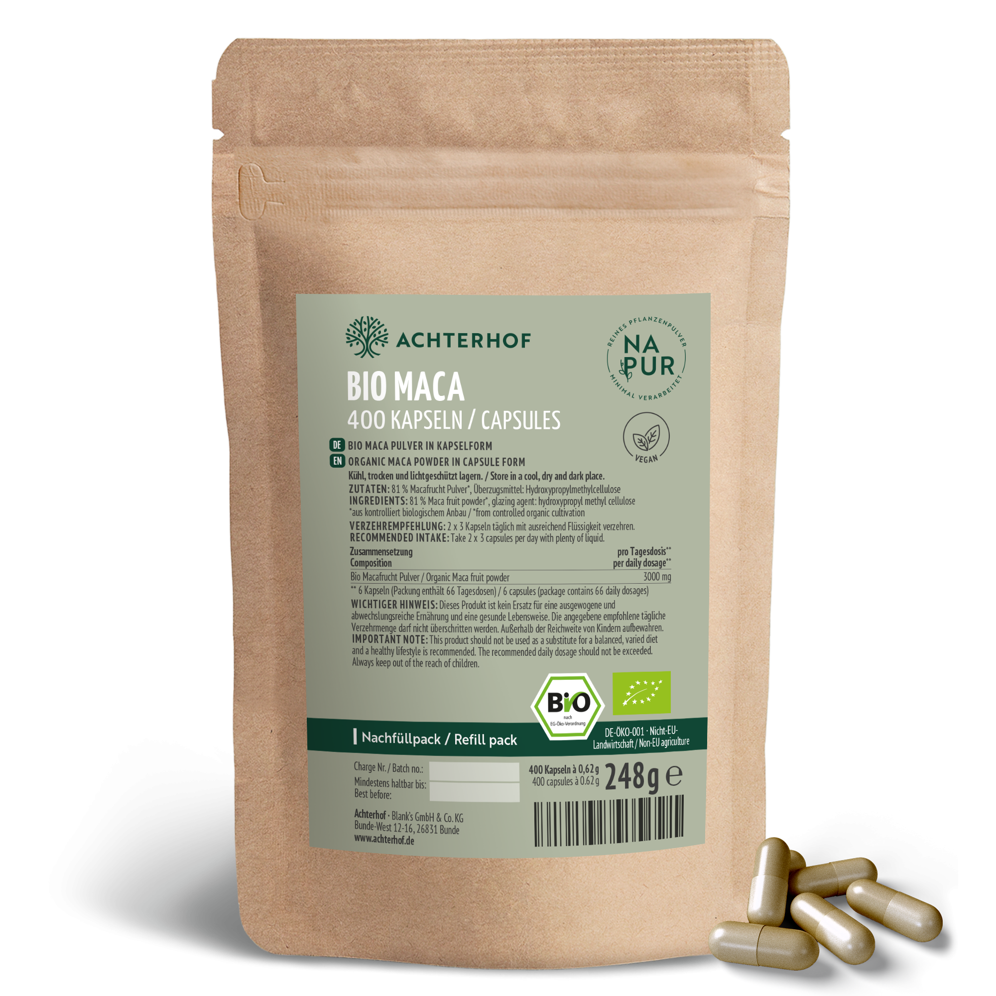 Bio Maca Kapseln Nachfüllpack (400 Kapseln)