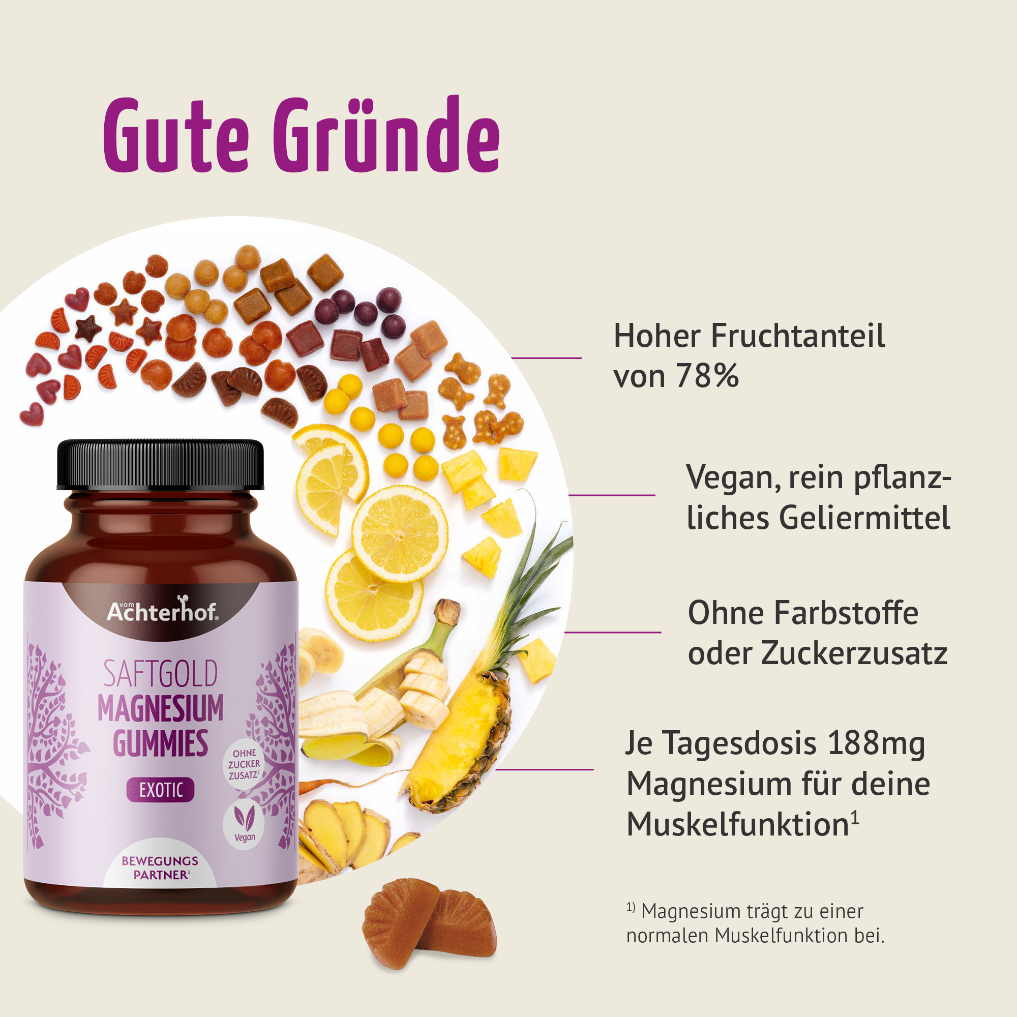 Saftgold Magnesium Gummies Exotische Früchte 3+1 gratis (240 Stück)