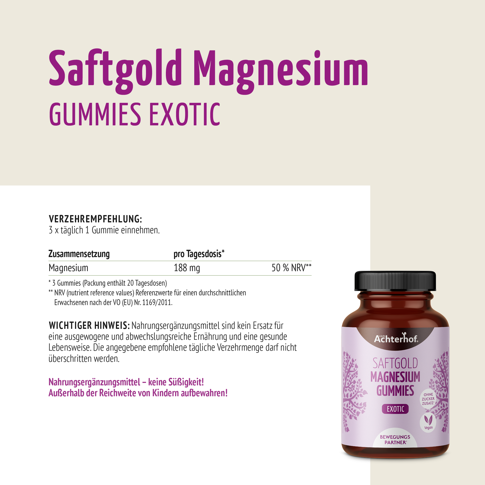 Saftgold Magnesium Gummies Exotische Früchte 3+1 gratis (240 Stück)