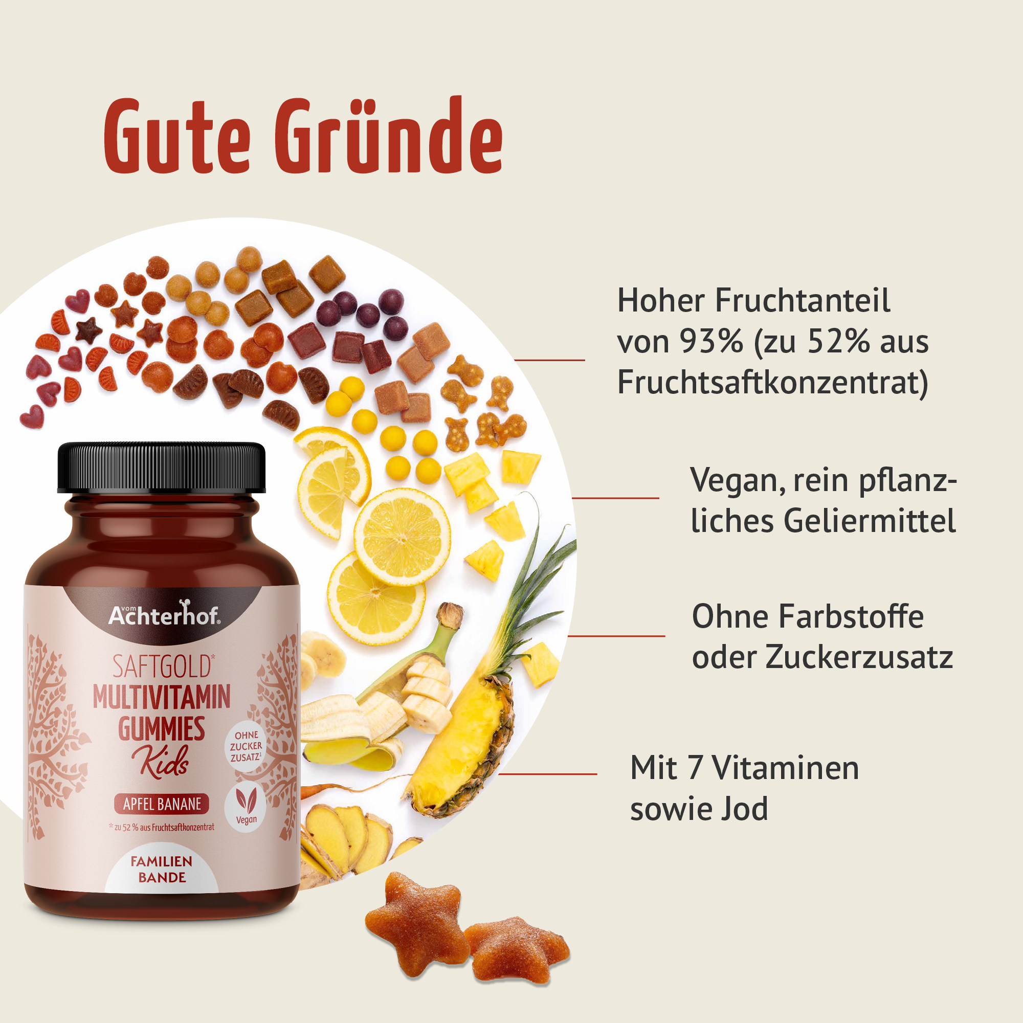 Saftgold Multivitamin Kids Gummies Apfel Banane (190 Stück)