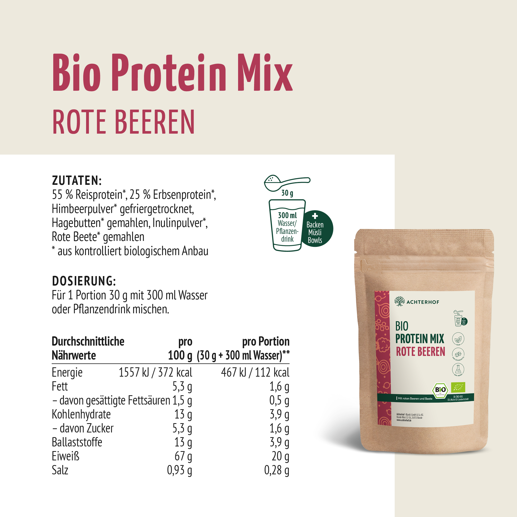 Bio Protein Mix rote Beeren (250g)