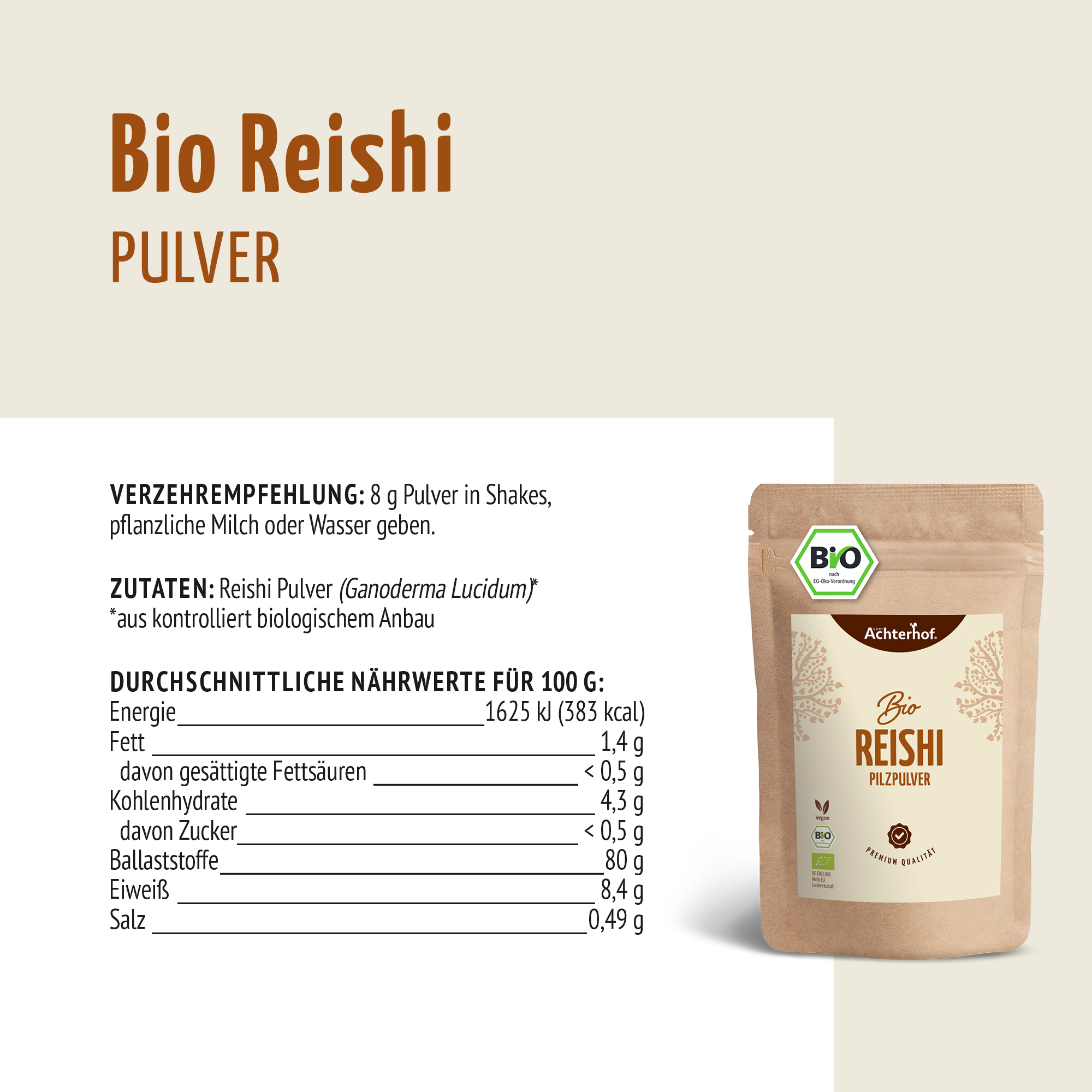 Bio Reishi Pilzpulver (250g)