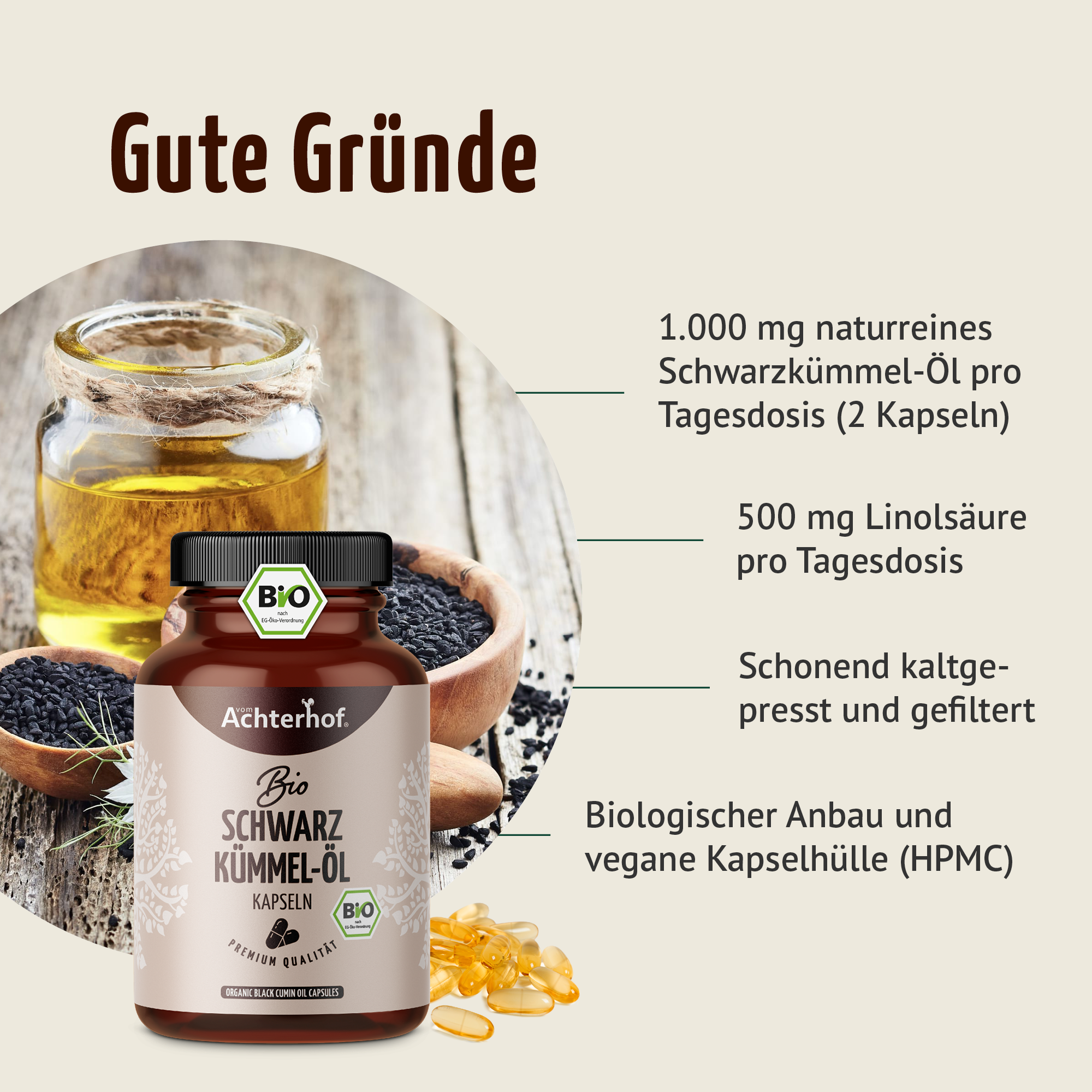 Bio Schwarzkümmel-Öl Kapseln (400 Kapseln)