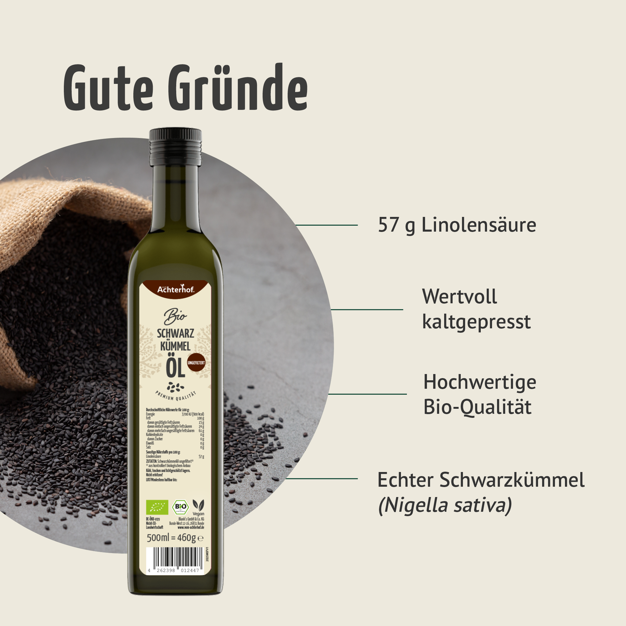 Bio Schwarzkümmelöl (500ml)