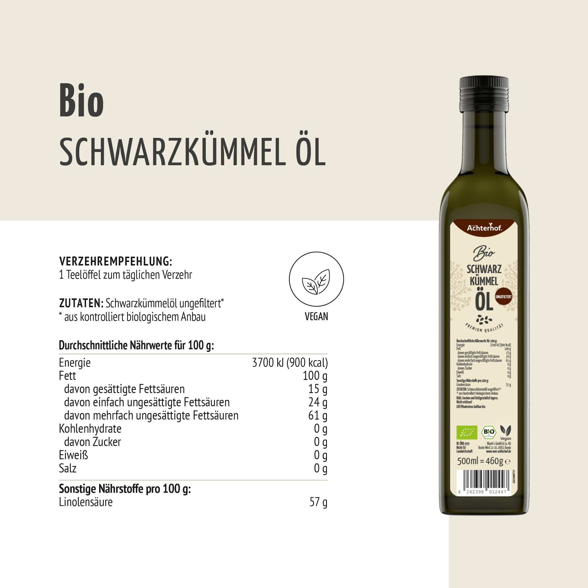 Bio Schwarzkümmelöl (500ml)