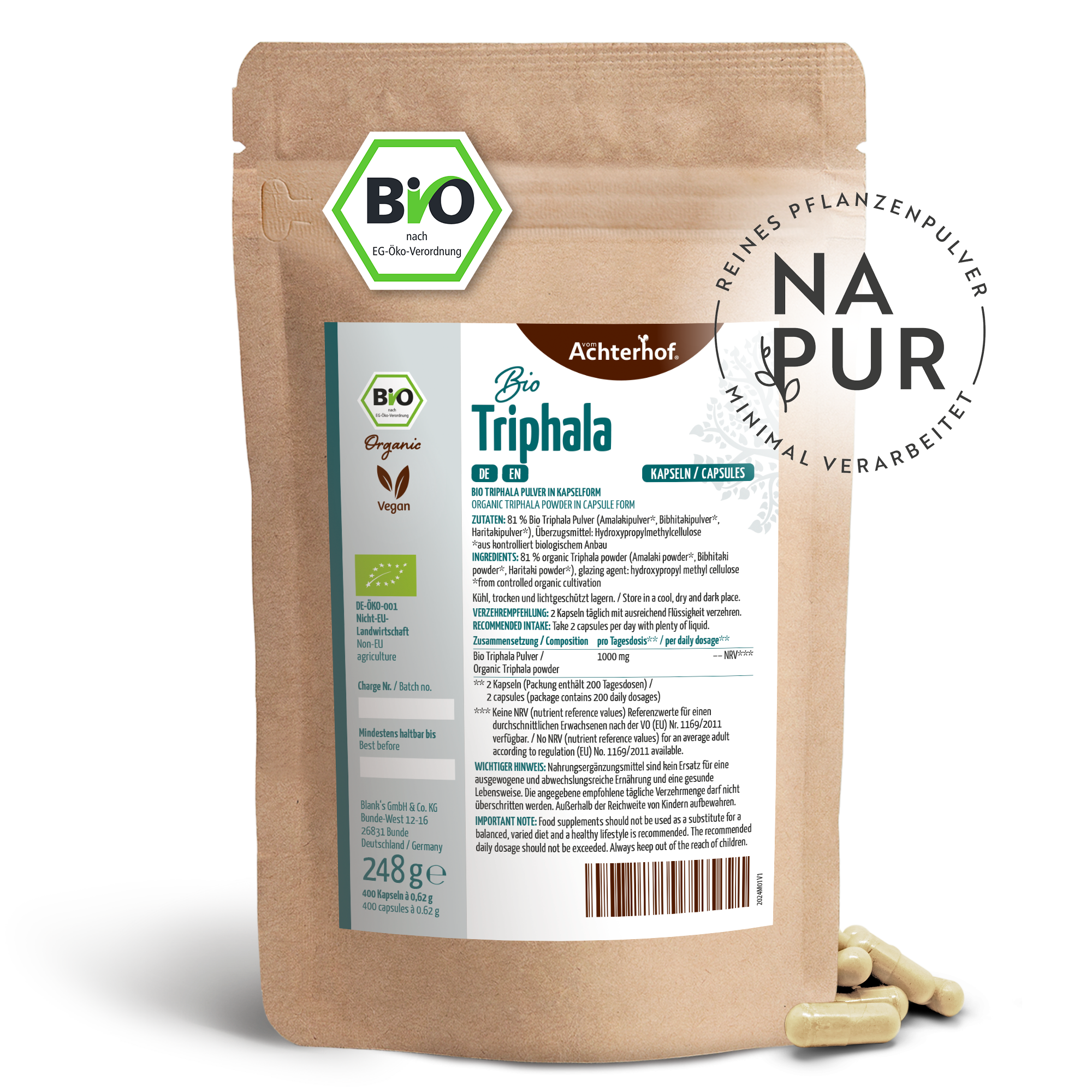 Triphala Kapseln Bio Nachfüllpack (400 Kapseln)