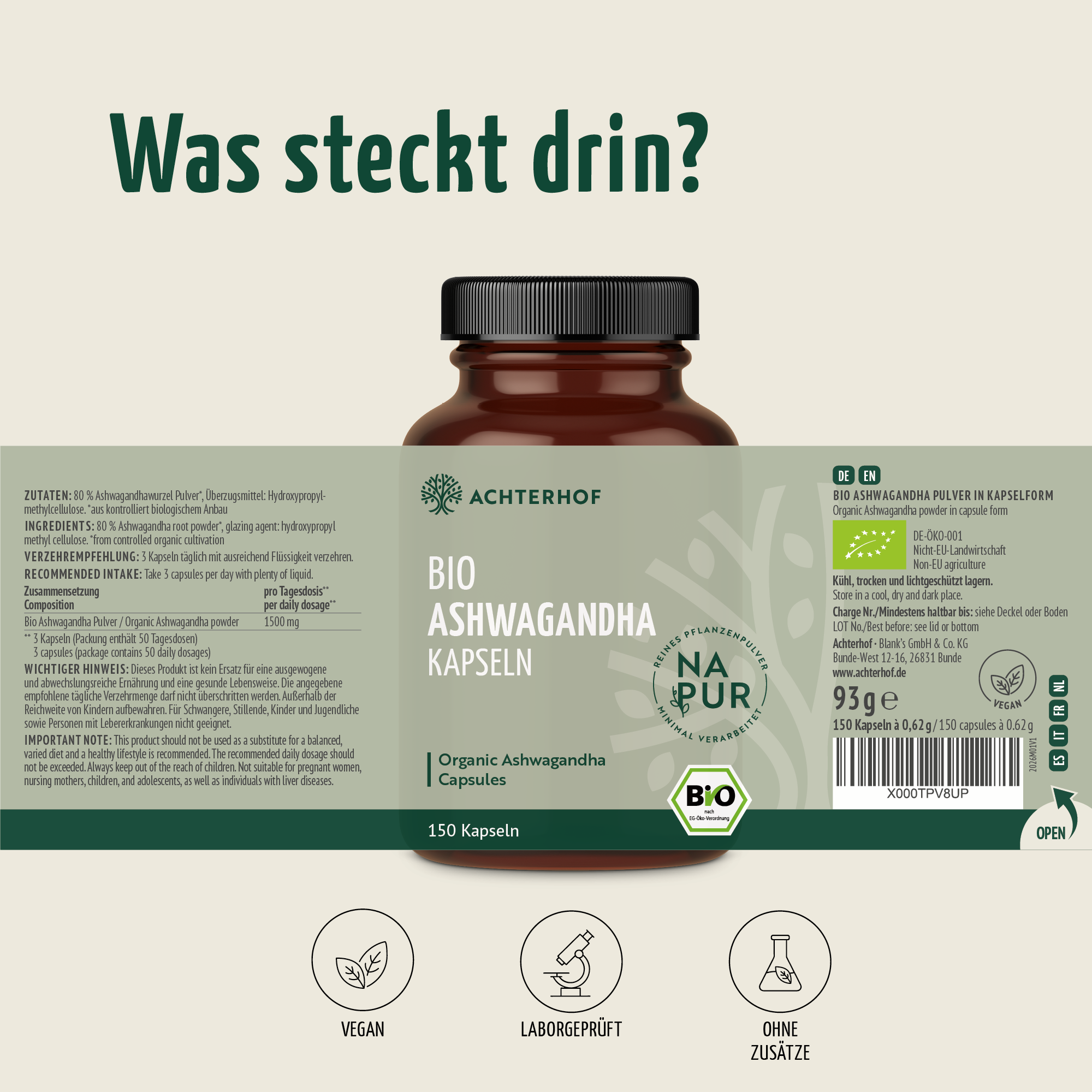 Ashwagandha Kapseln Bio (150 Kapseln)