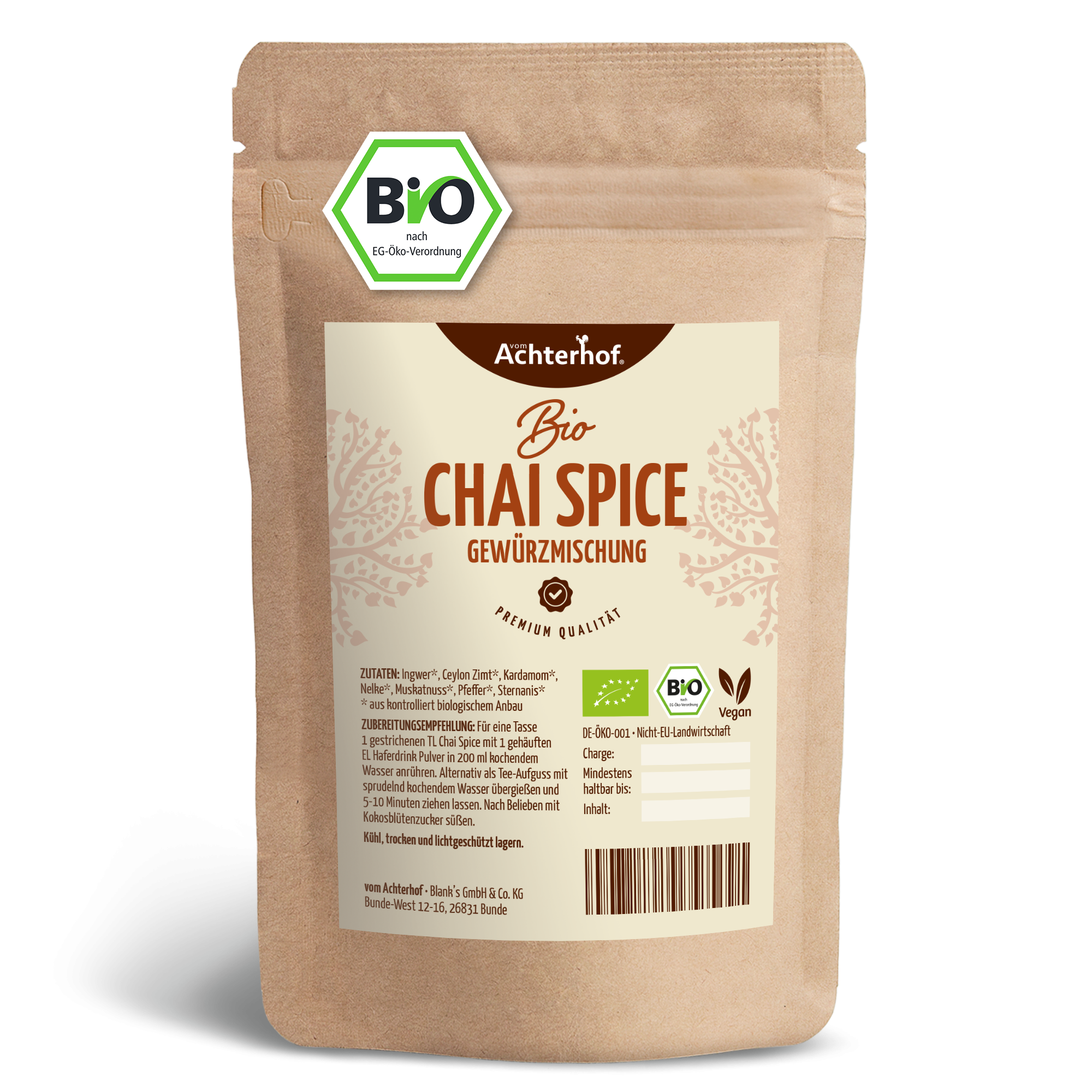 Bio Spicy Chai Gewürzmischung – zuckerfrei (500g)