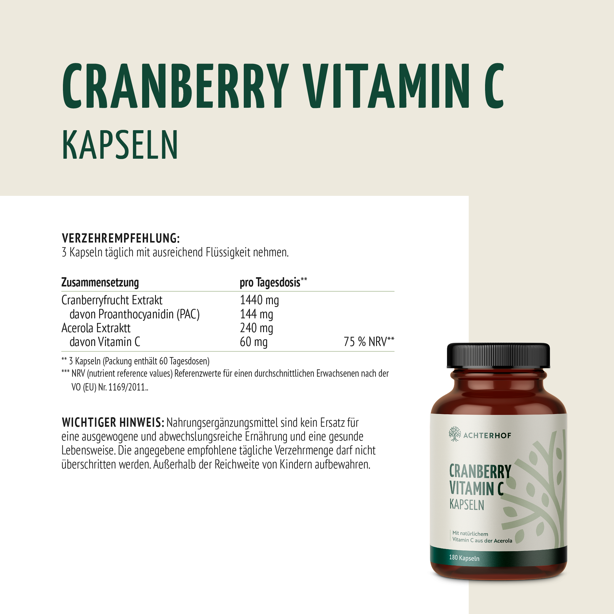 Cranberry Vitamin C Kapseln (180 Kapseln)