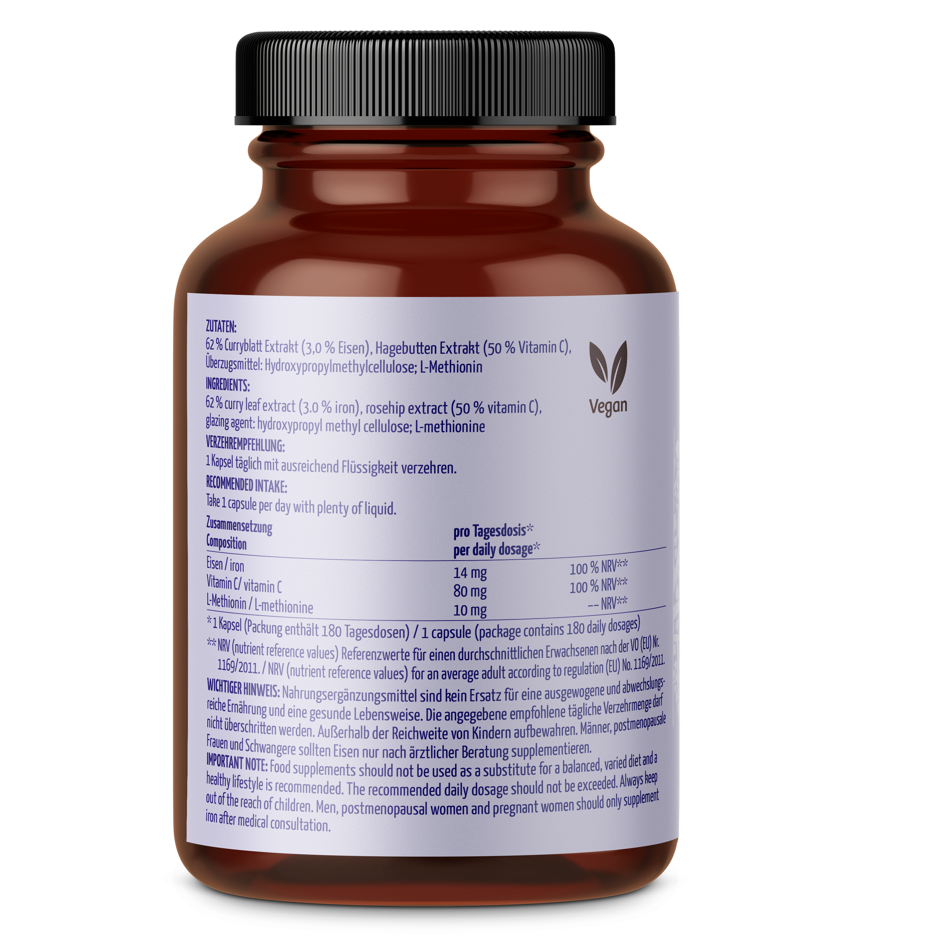 Eisen + Vitamin C Kapseln (180 Kapseln)