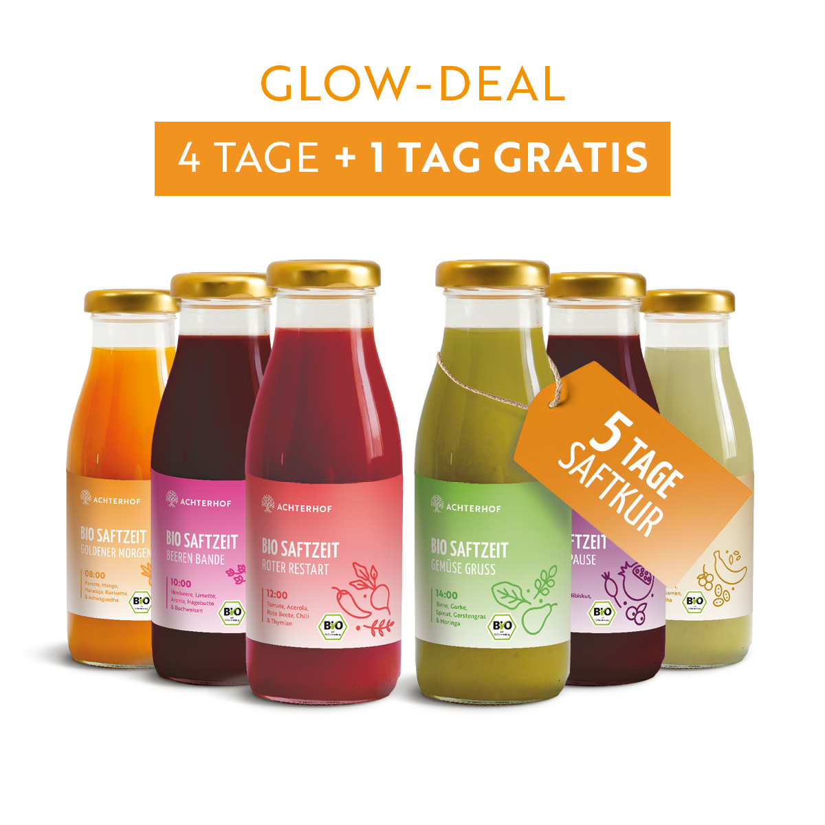 Glow-Deal: Saftzeit Bio Fastenkur 4+1 Tag Gratis