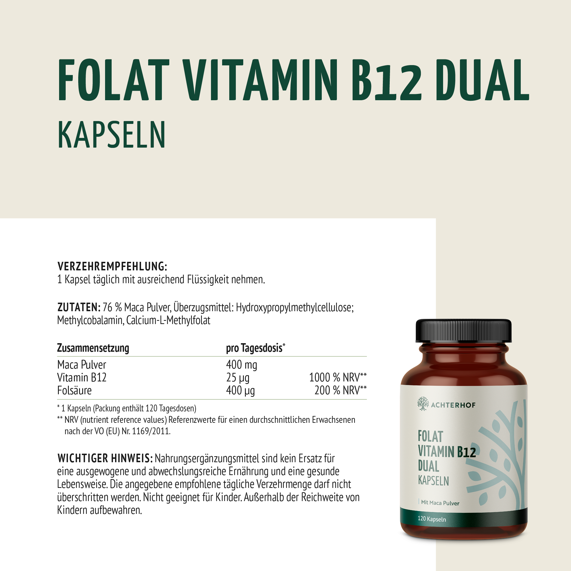 Folat Vitamin B12 Dual Kapseln (120 Kapseln)