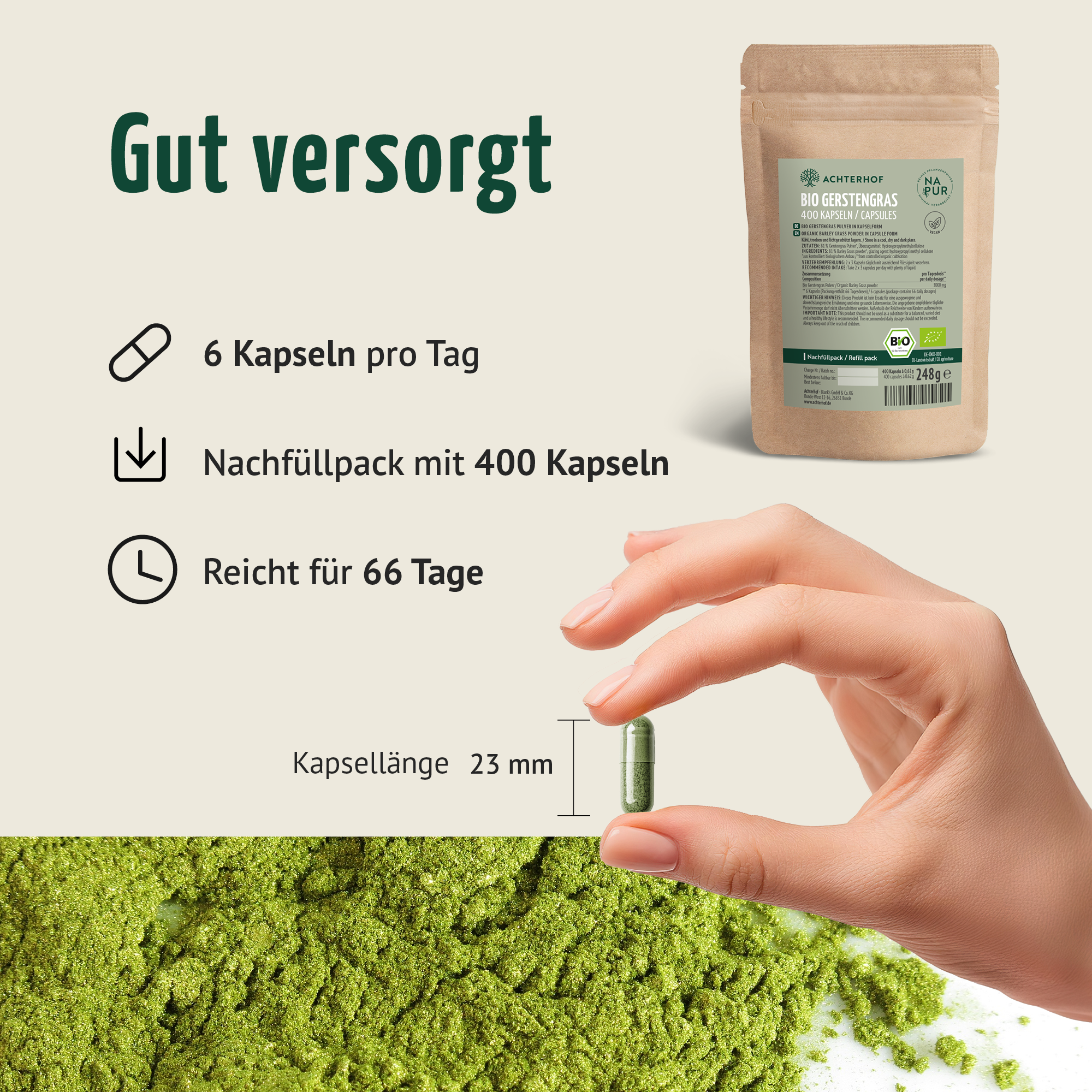 Bio Gerstengras Kapseln Nachfüllpack (400 Kapseln)