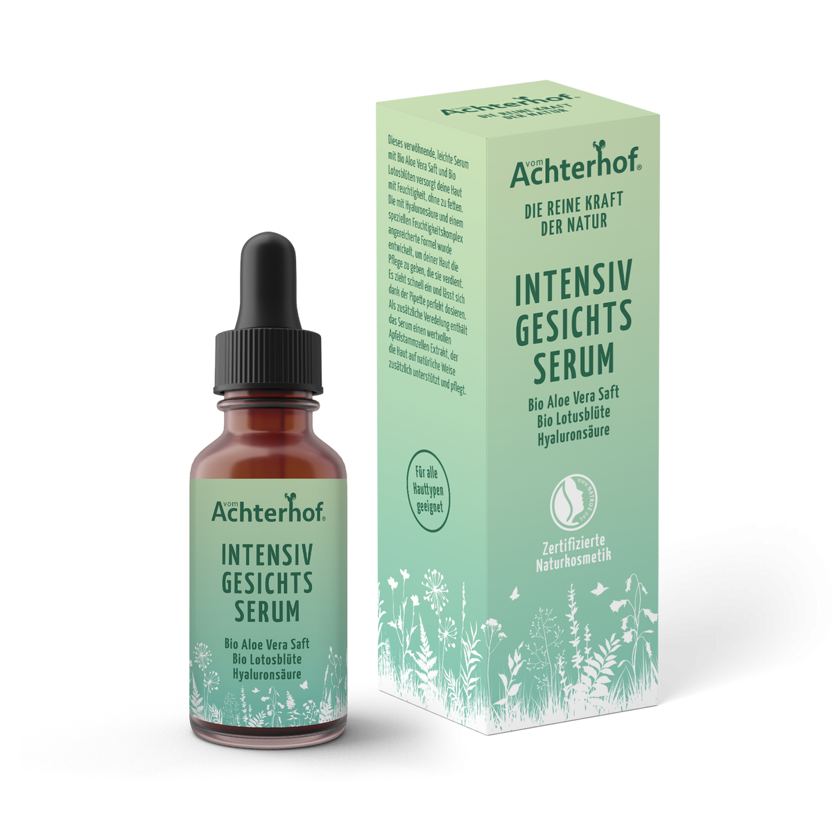 Intensiv Gesichtsserum mit Bio Aloe Vera Saft + Bio Lotosblüte und Hya