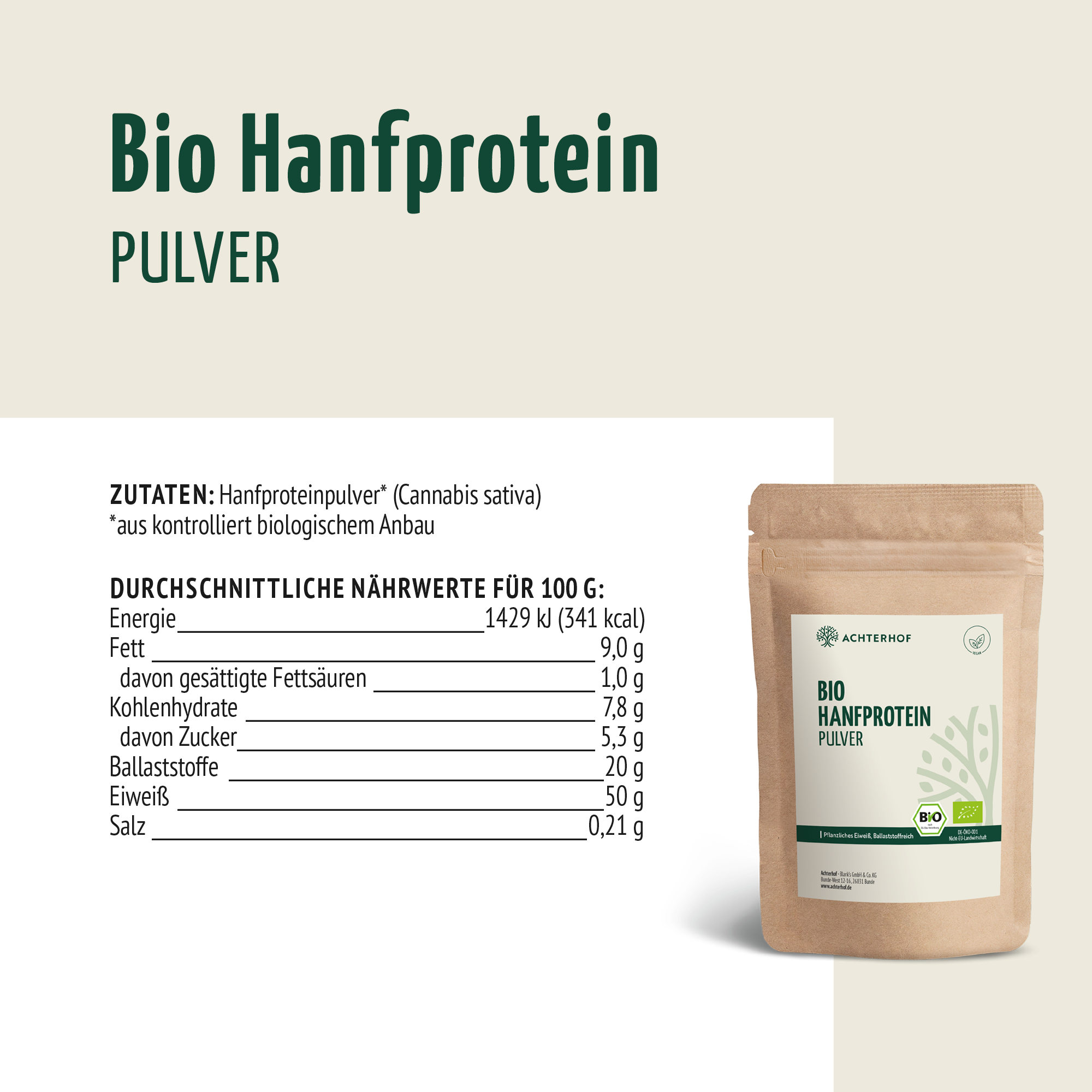 Bio Hanfprotein Pulver (250g)