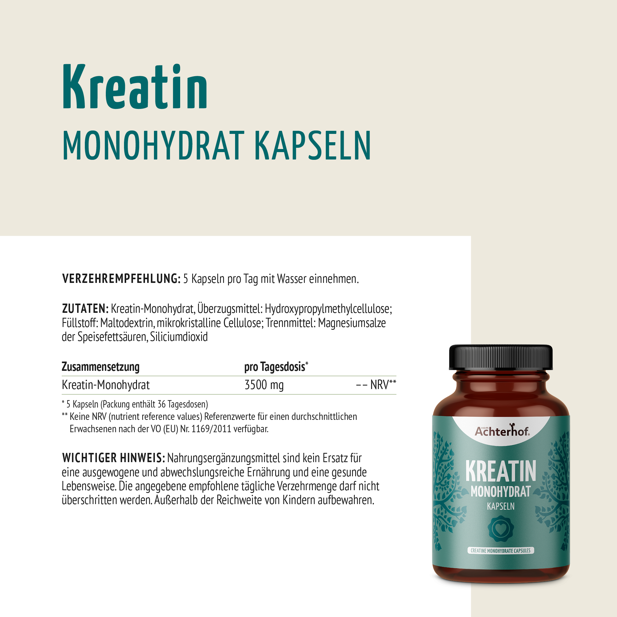 Kreatin Monohydrat Kapseln (180 Kapseln)