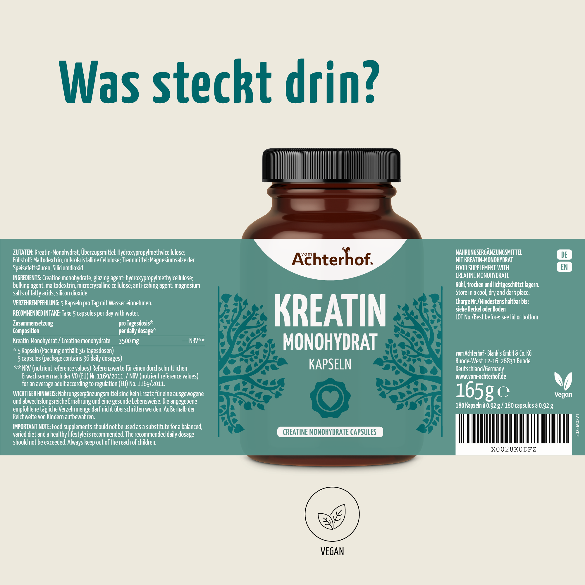 Kreatin Monohydrat Kapseln (180 Kapseln)