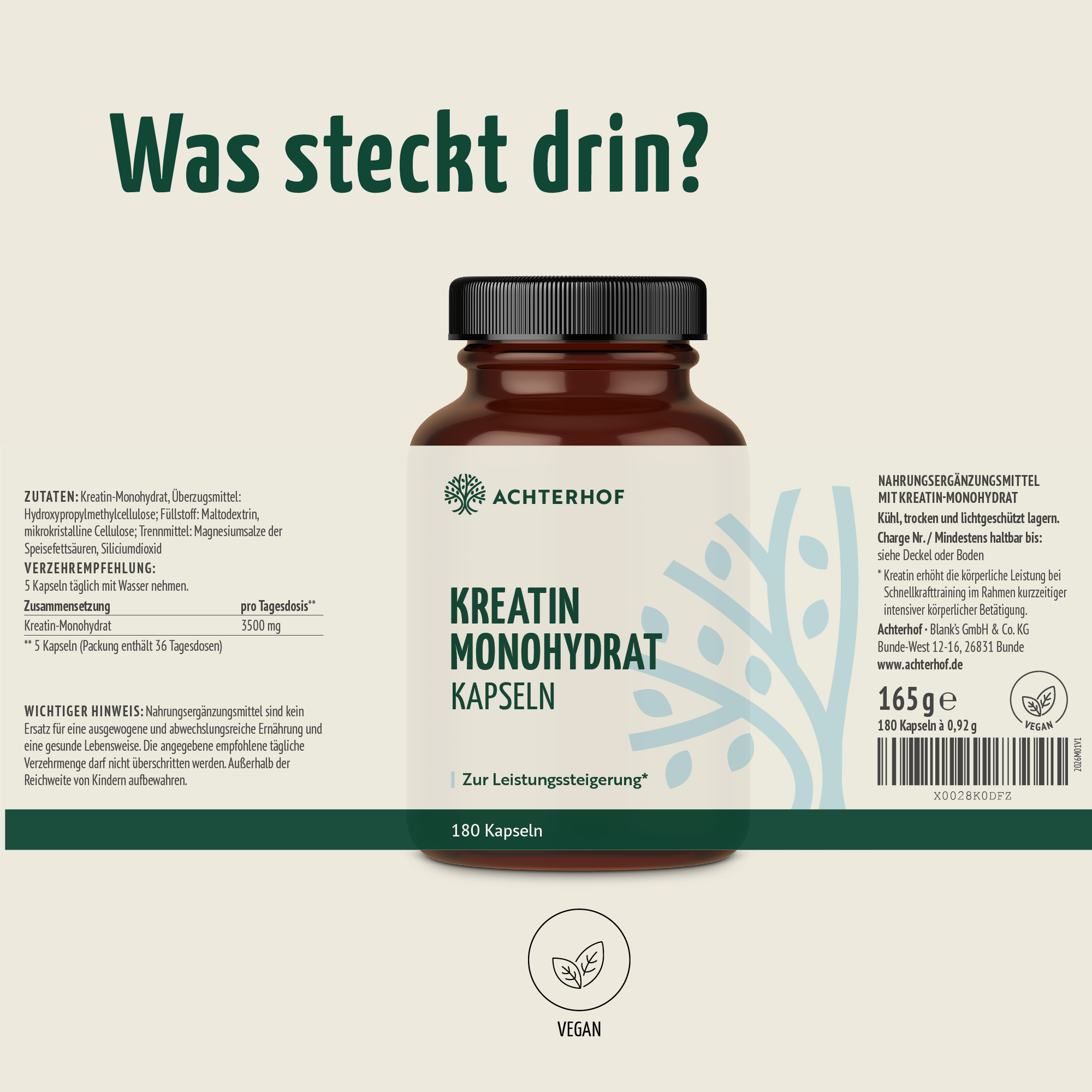 Kreatin Monohydrat Kapseln (180 Kapseln)