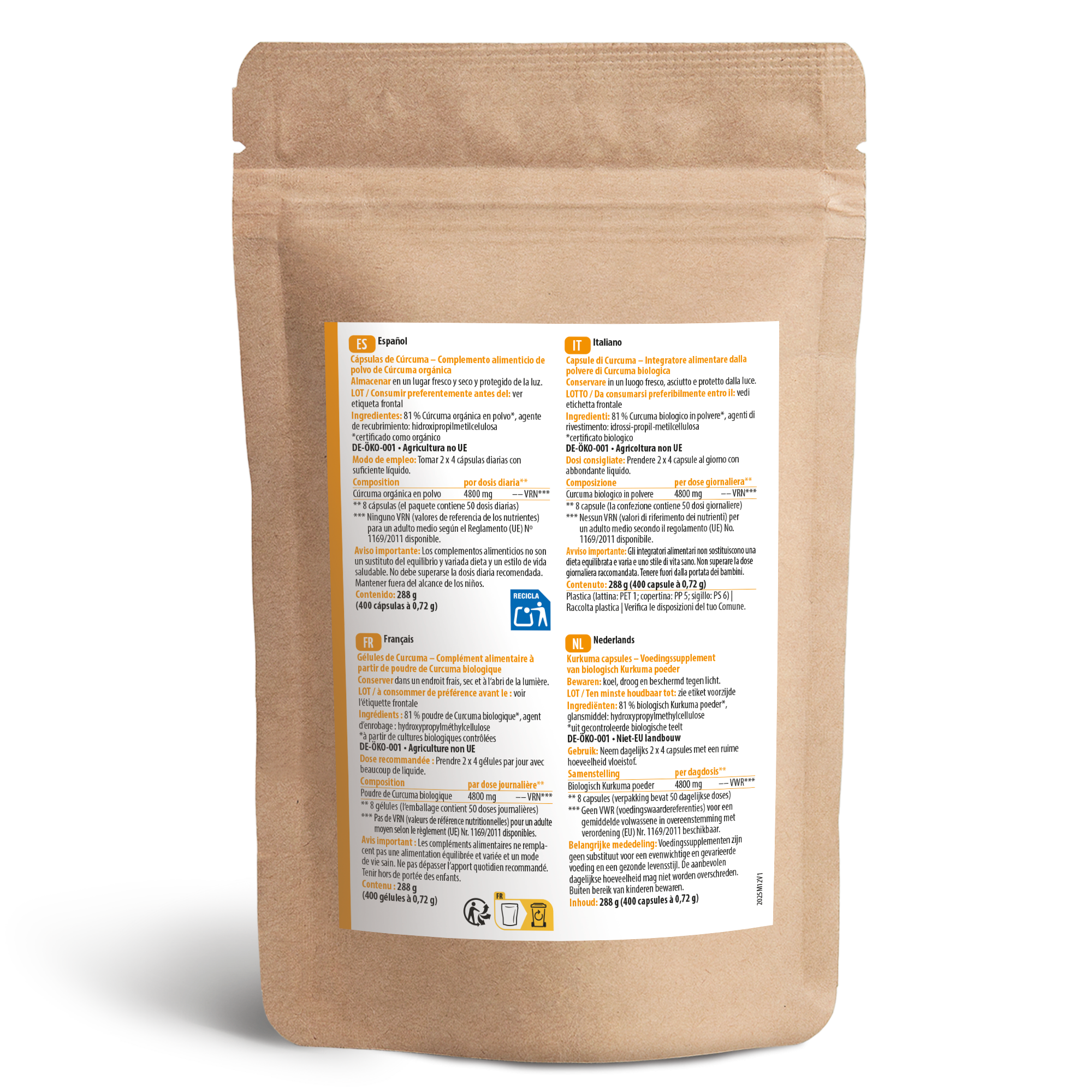 Bio Kurkuma Kapseln Nachfüllpack (400 Kapseln)