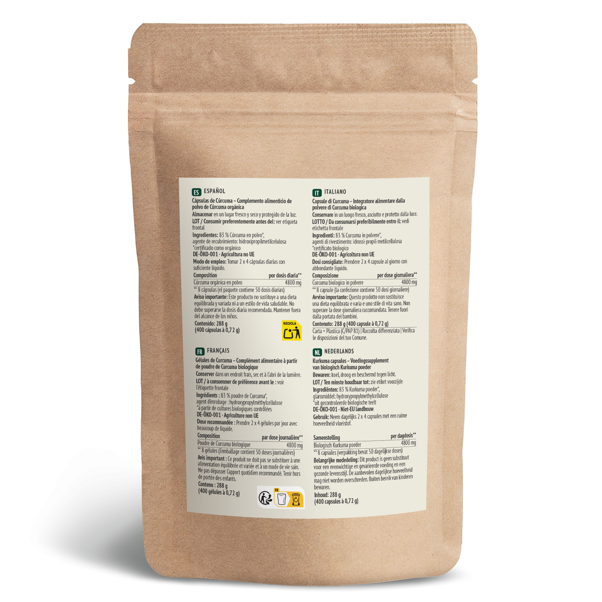 Bio Kurkuma Kapseln Nachfüllpack (400 Kapseln)