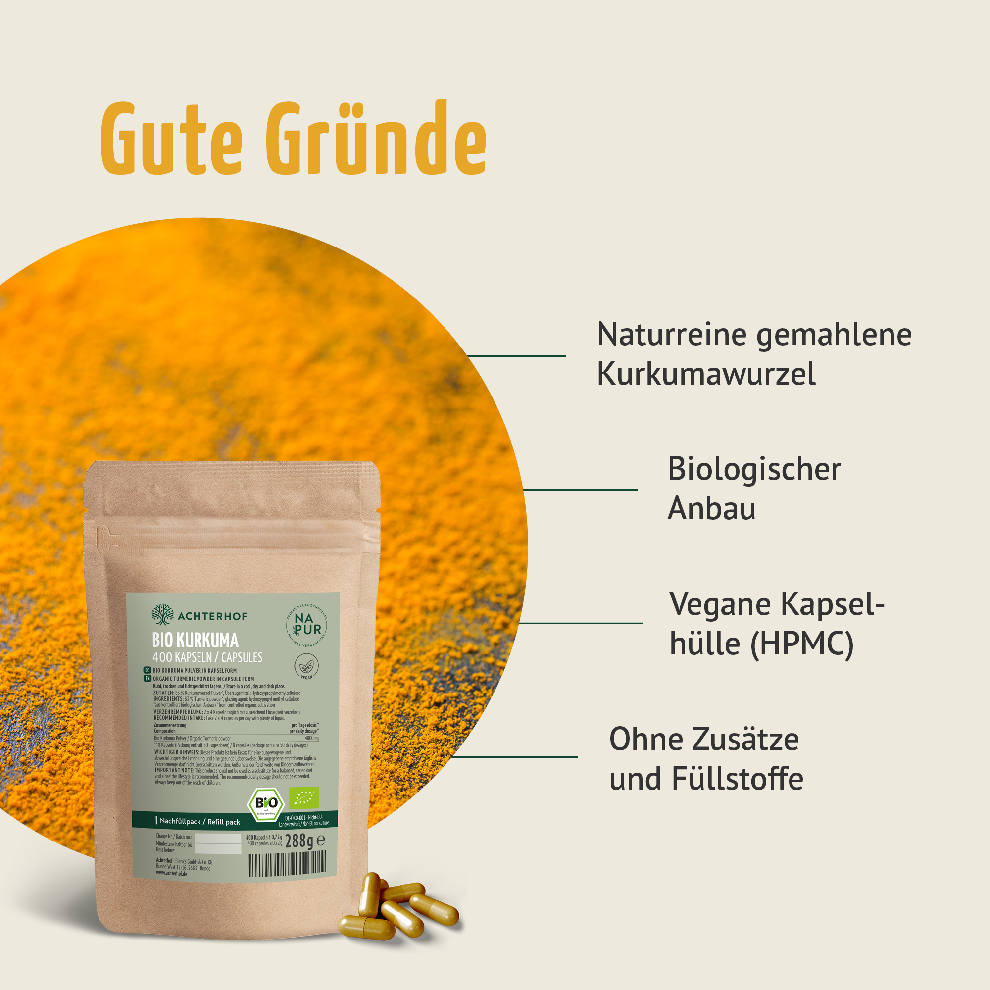 Bio Kurkuma Kapseln Nachfüllpack (400 Kapseln)