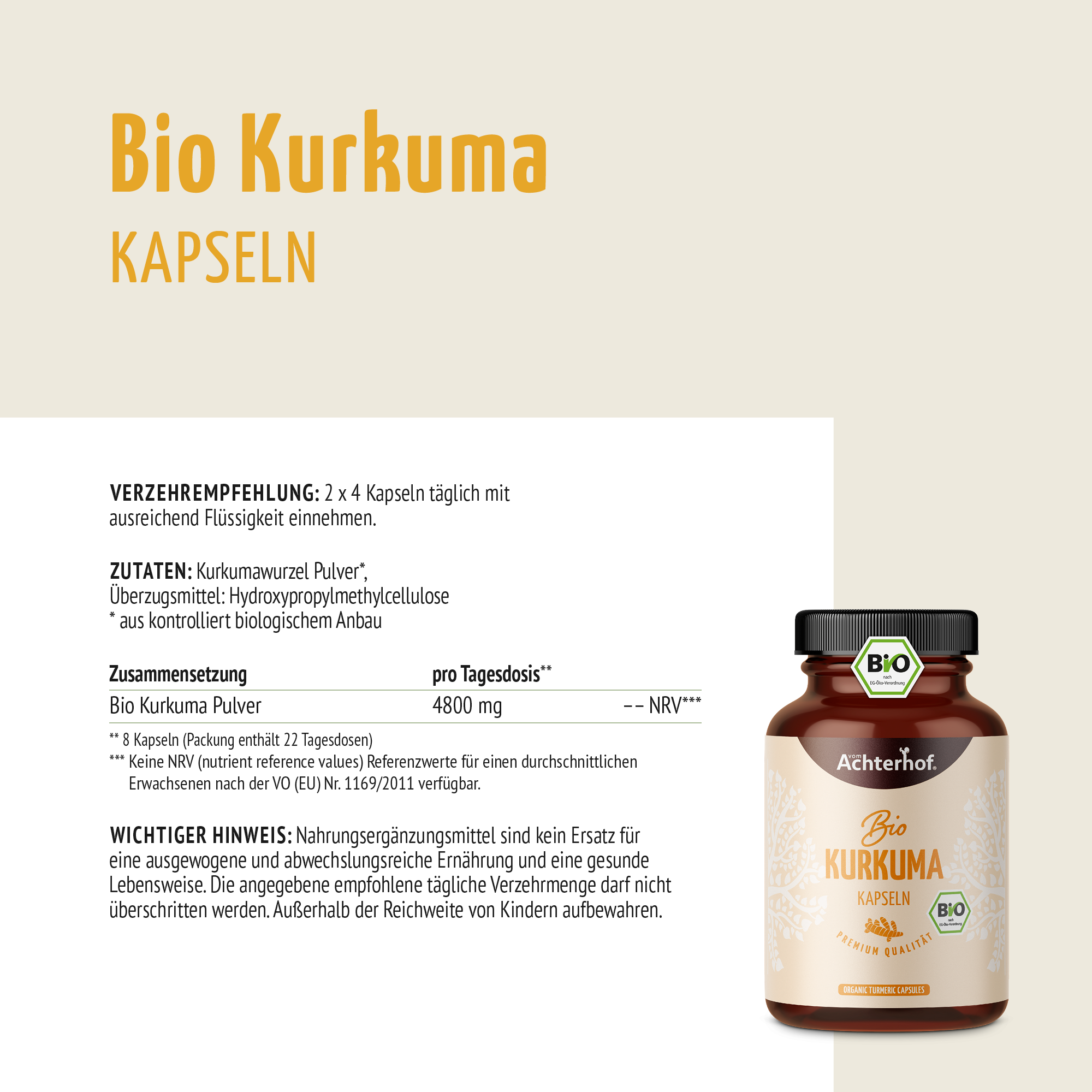 Bio Kurkuma Kapseln (180 Kapseln)