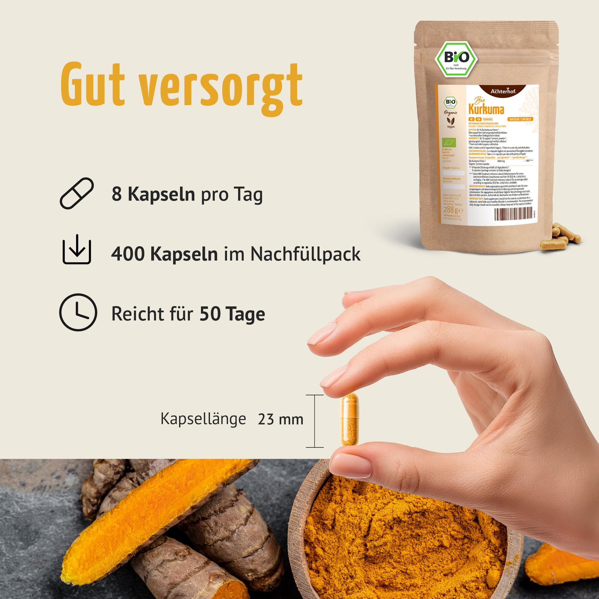 Bio Kurkuma Kapseln Nachfüllpack (400 Kapseln)