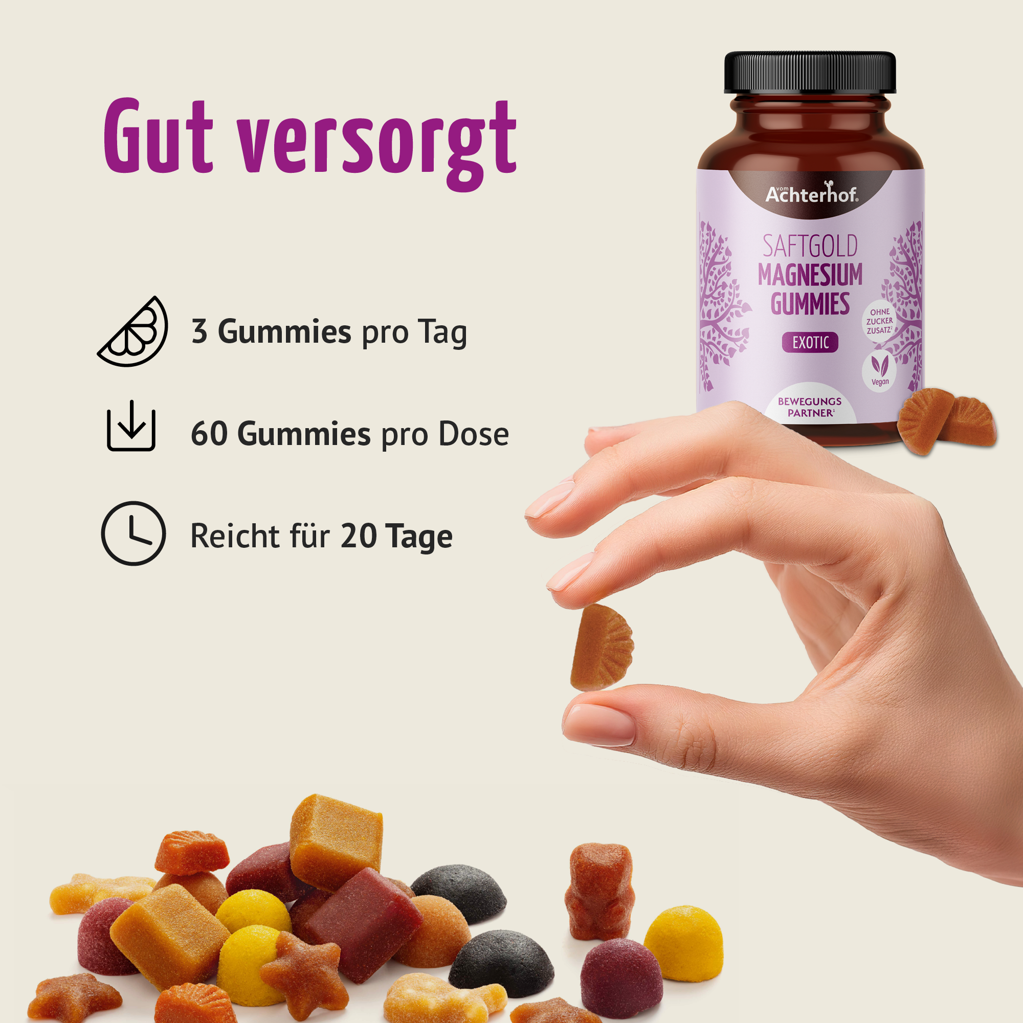 Saftgold Magnesium Gummies Exotische Früchte 3+1 gratis (240 Stück)