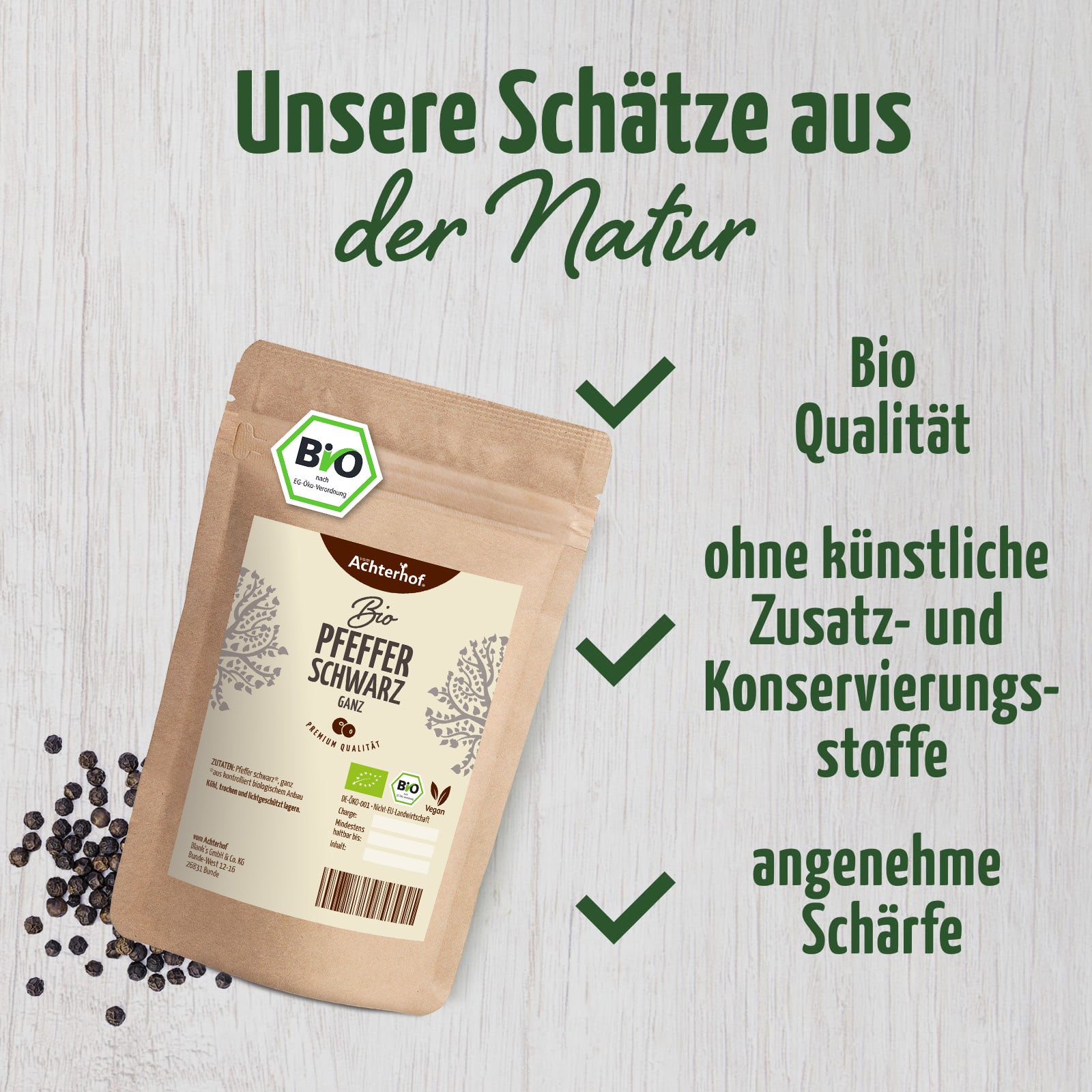Pfeffer schwarz ganz Bio (100g)