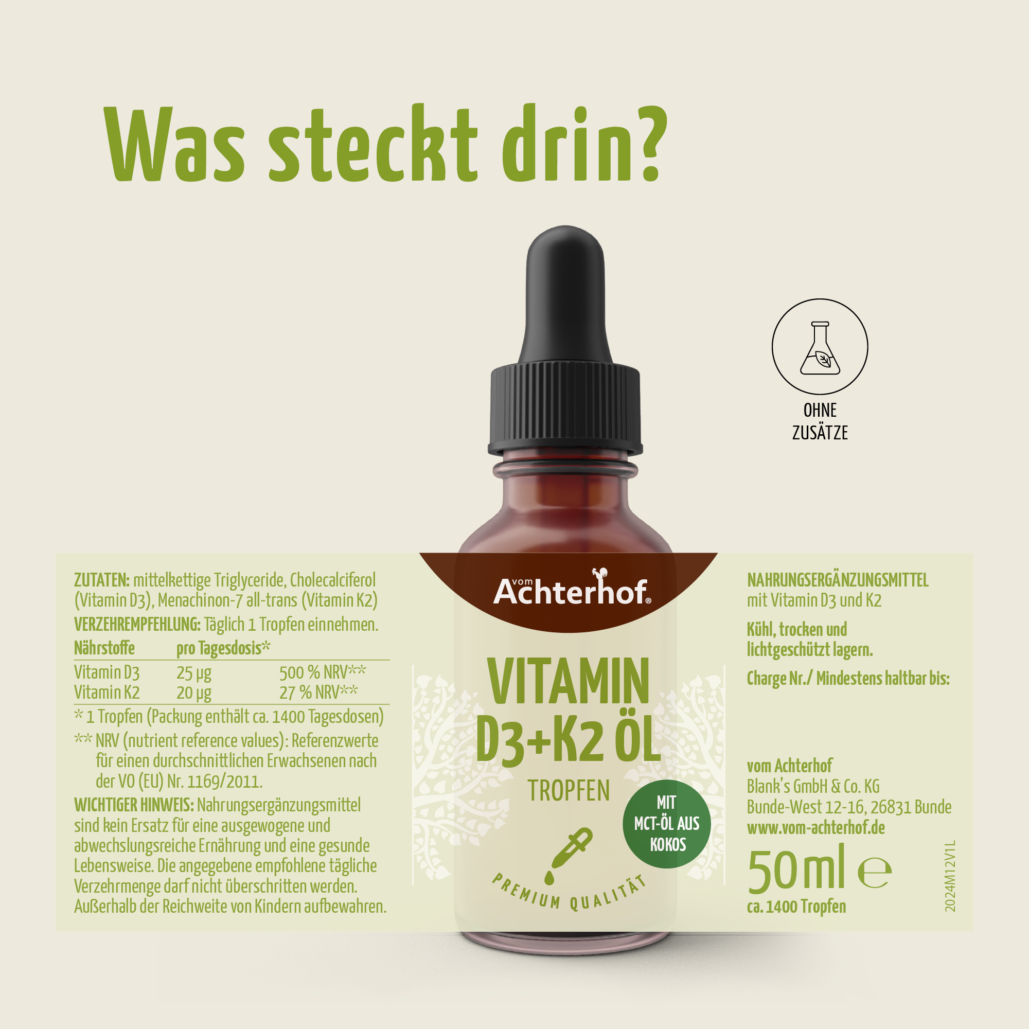 Vitamin D3+K2 Öl Tropfen (50ml)