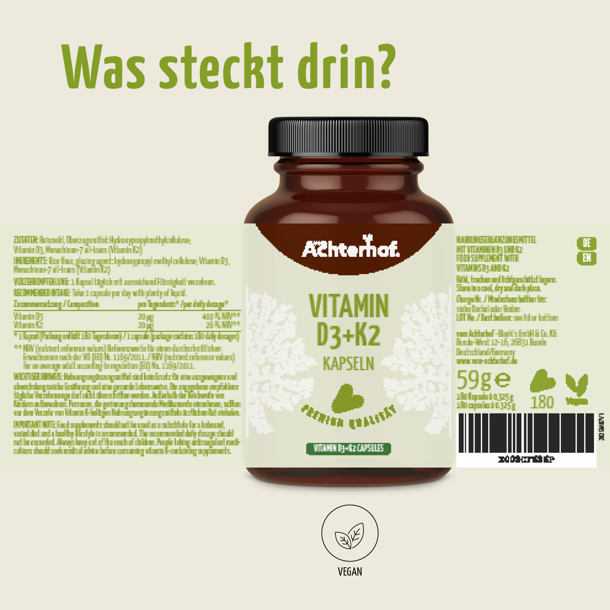 Vitamin D3+K2 Kapseln (180 Kapseln)