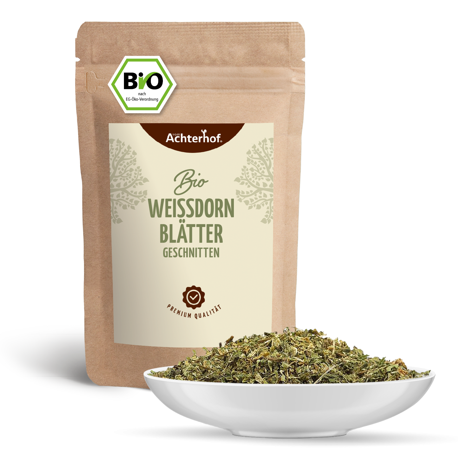Weißdornblätter mit Blüten geschnitten Bio (250g)